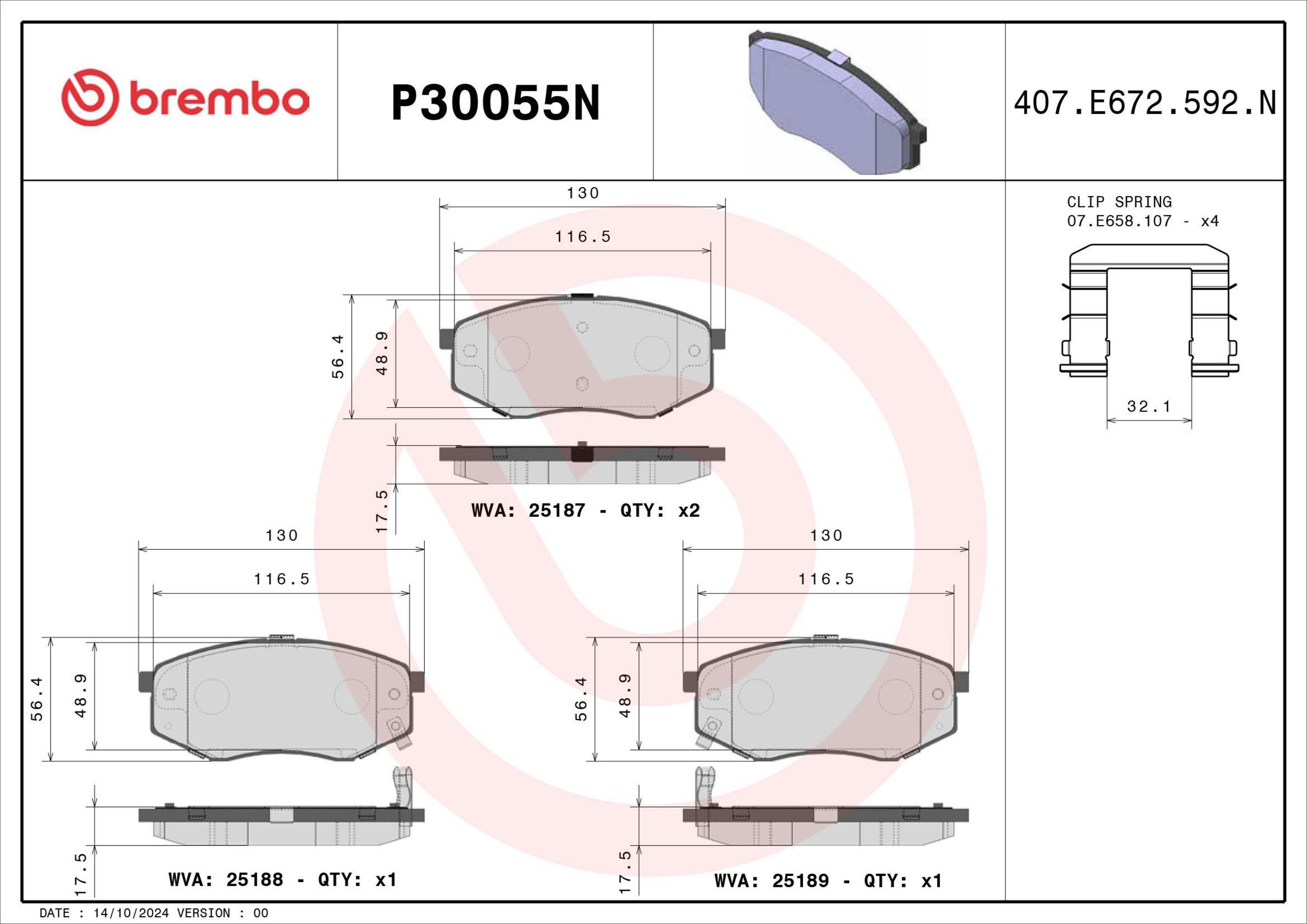 P30055N BREMBO PADS