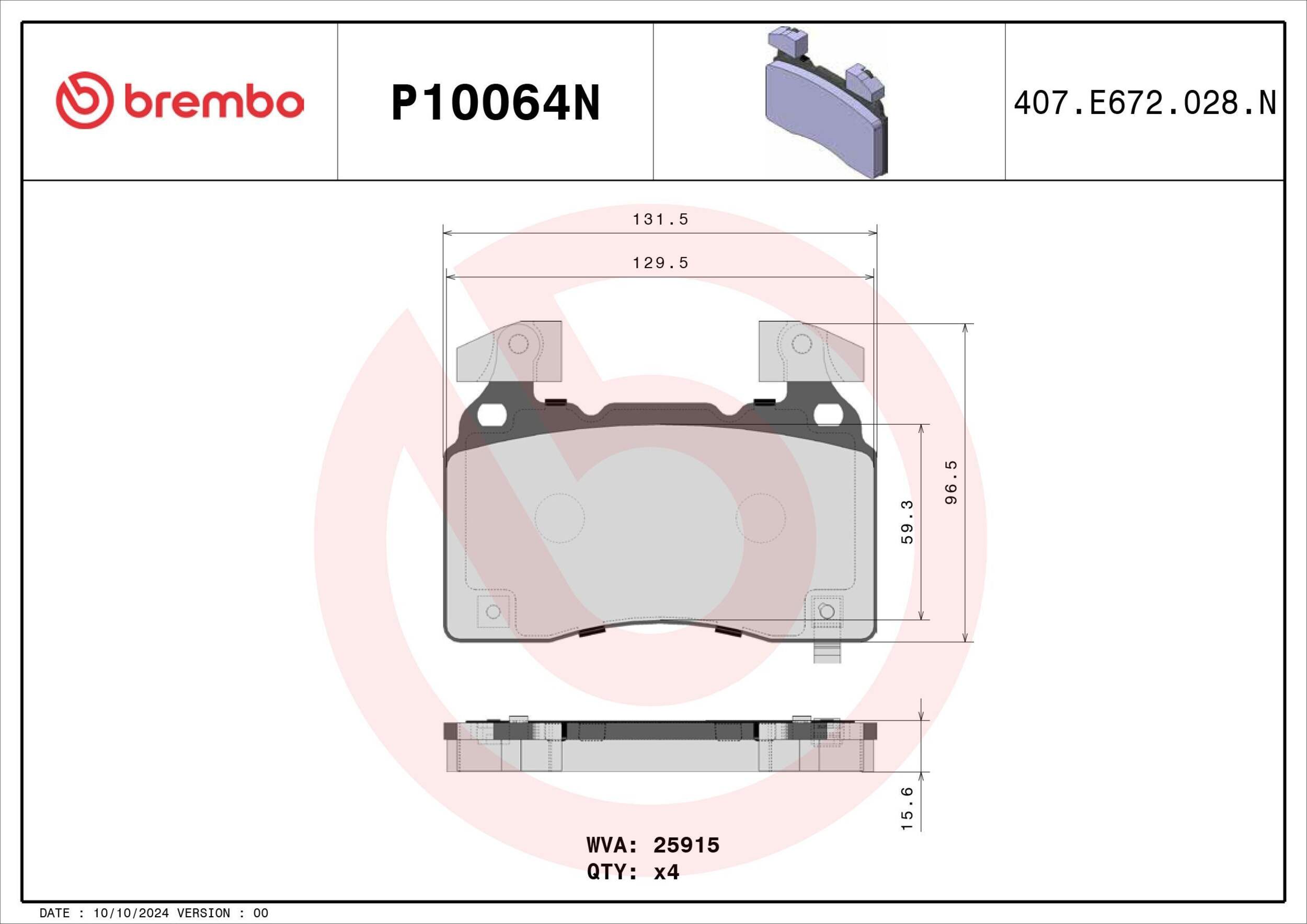 P10064N BREMBO PADS
