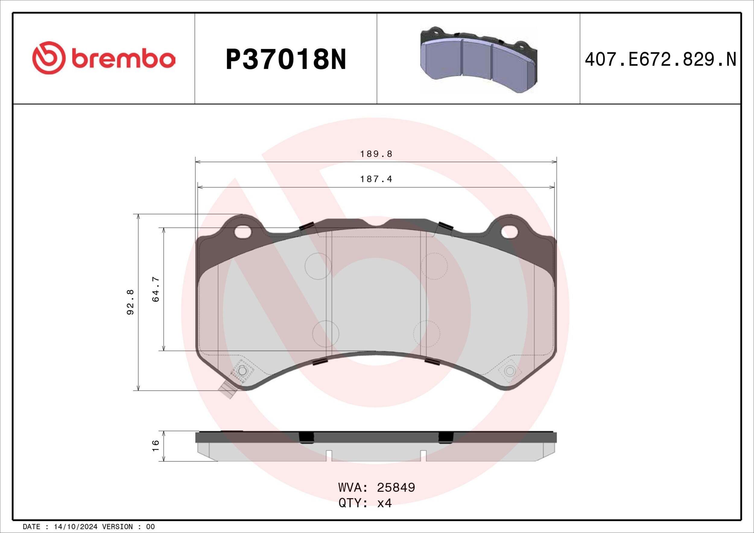 P37018N BREMBO PADS