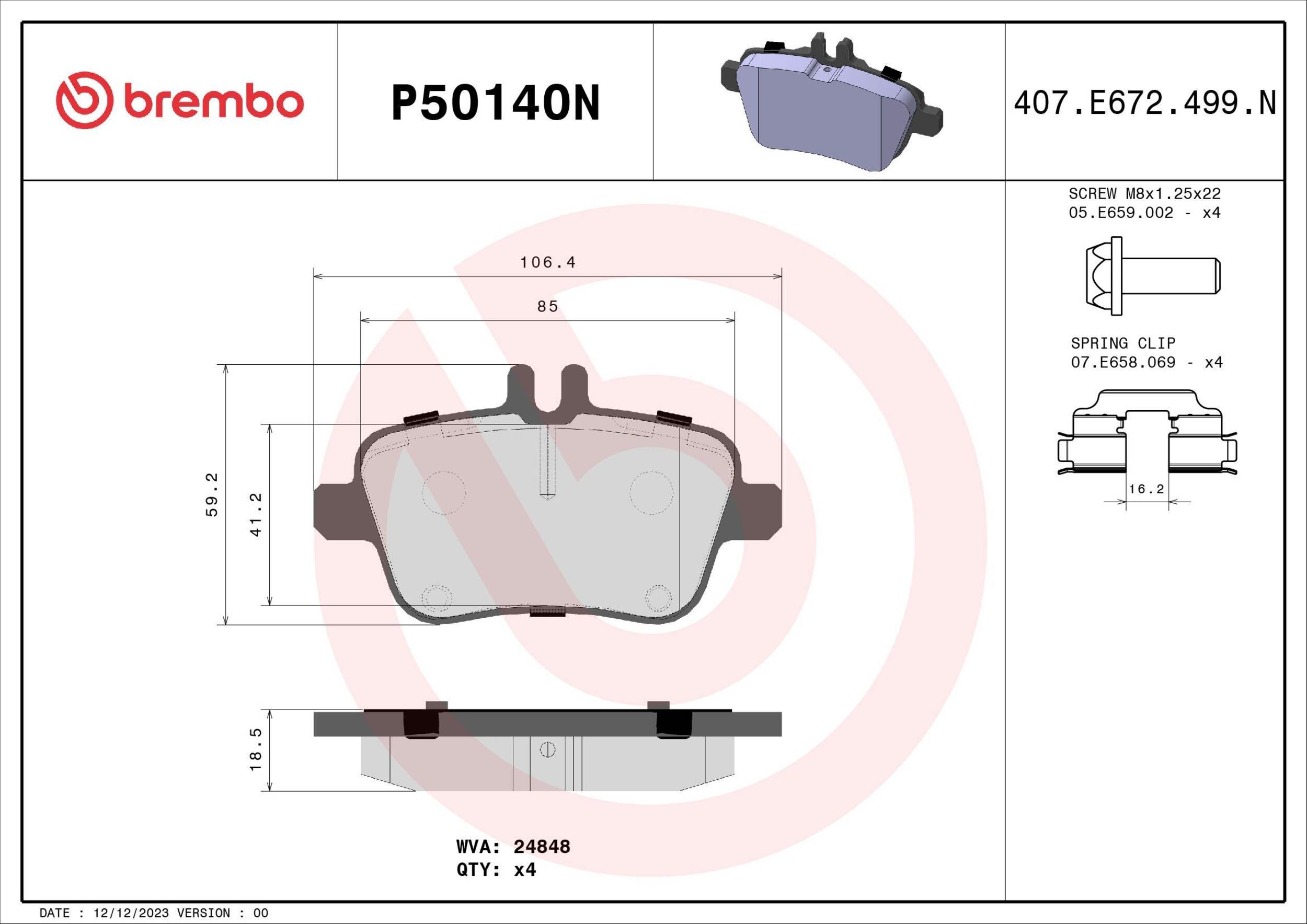 P50140N BREMBO PADS