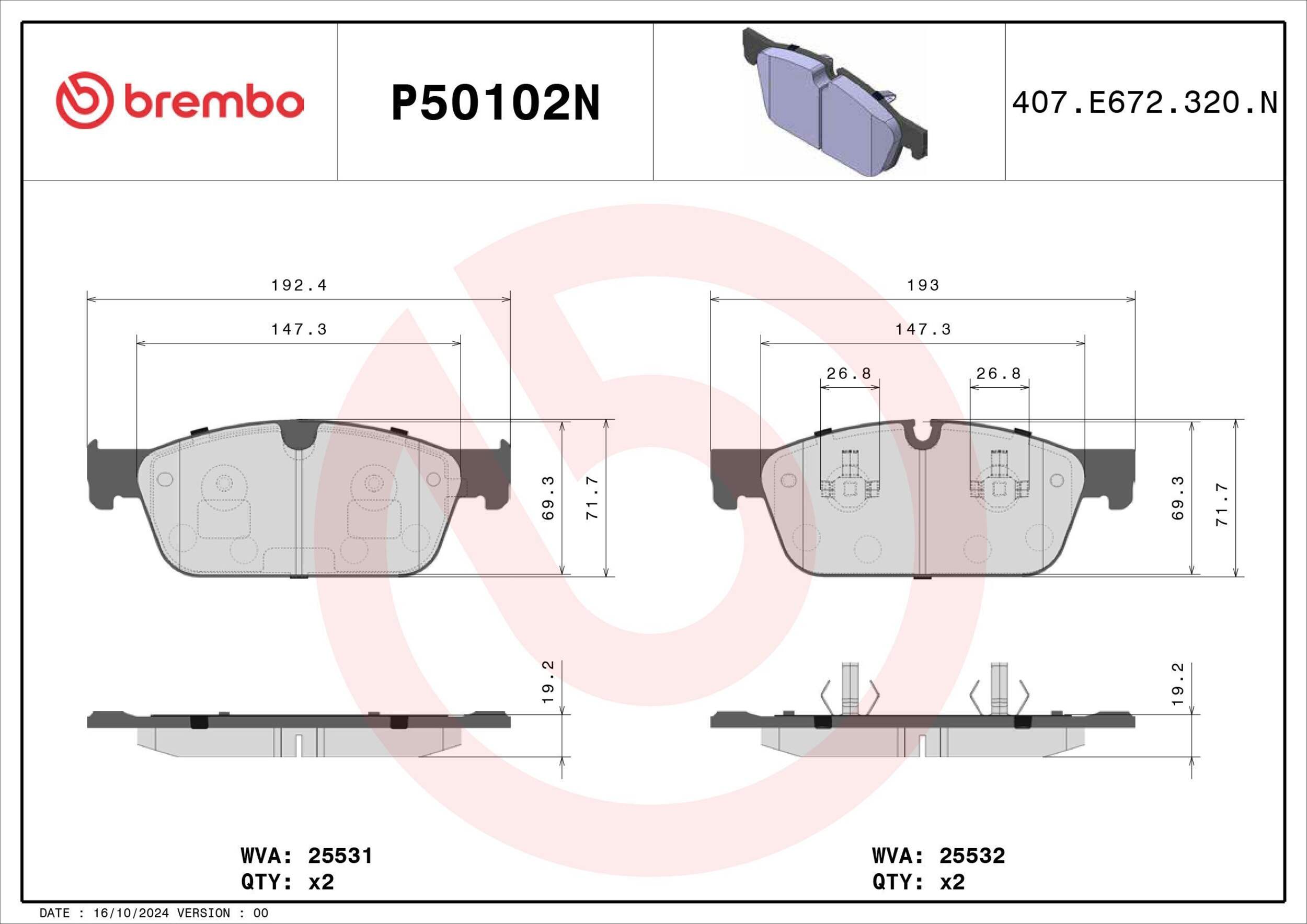P50102N BREMBO PADS