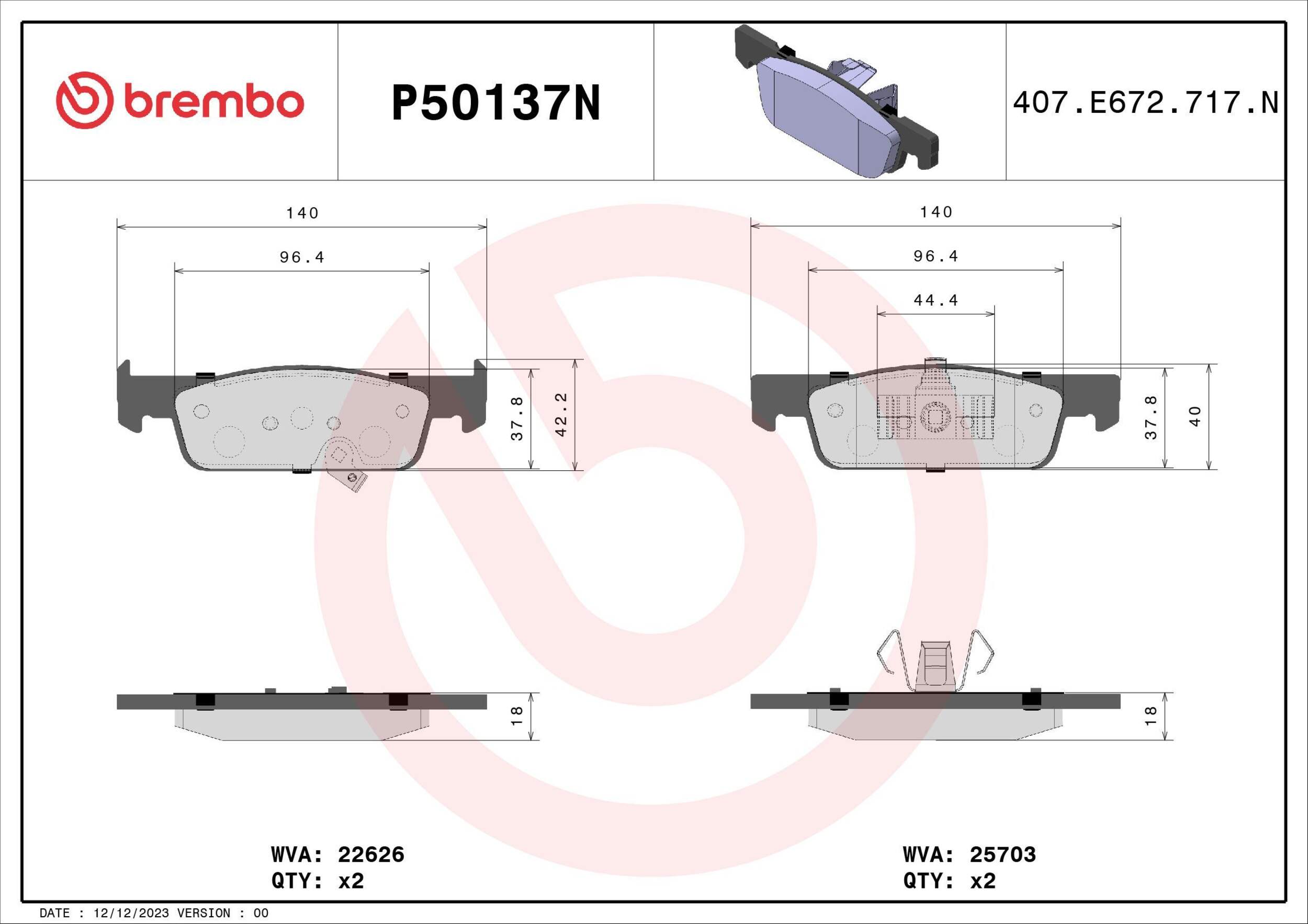 P50137N BREMBO PADS