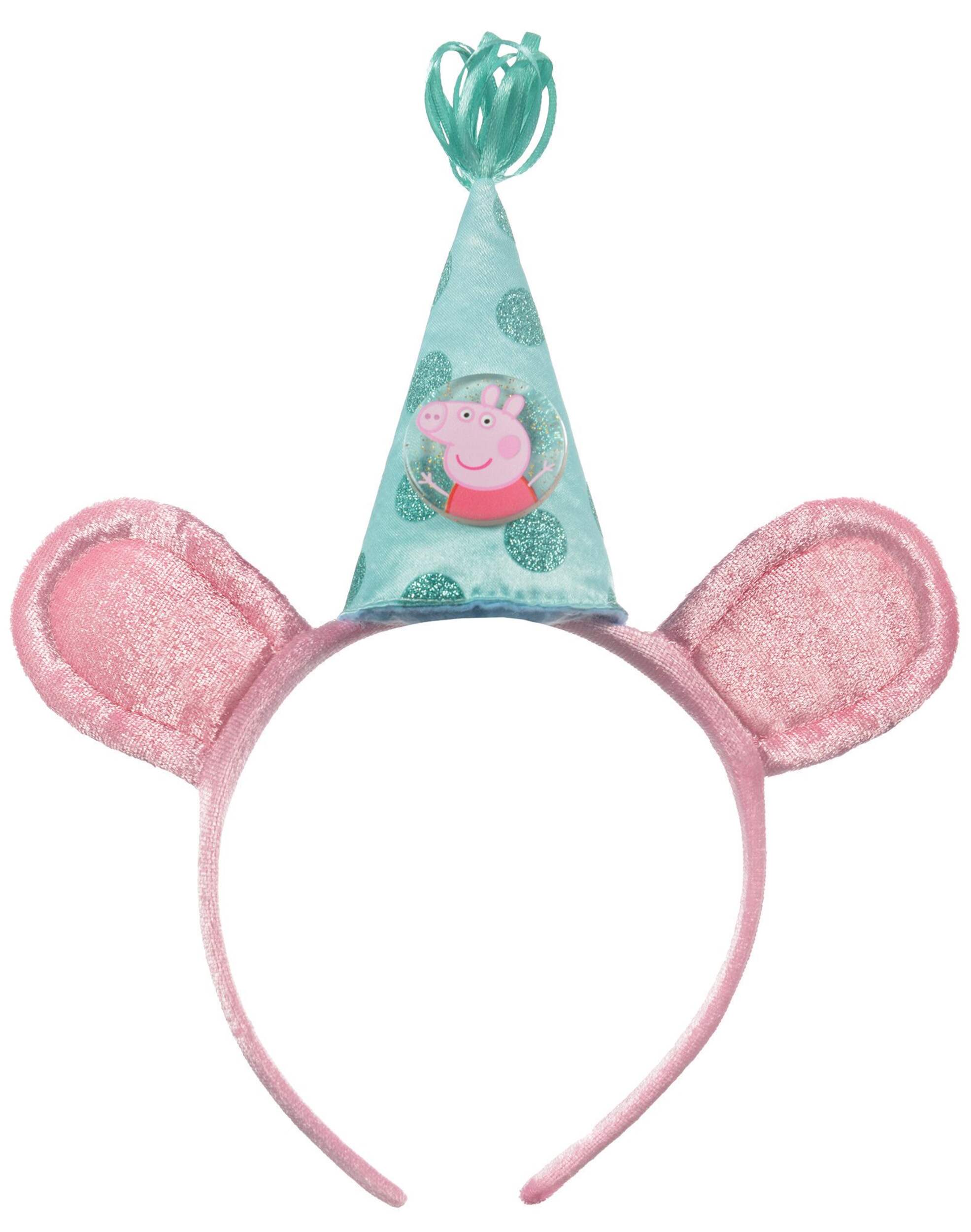 Nickelodeon Peppa Pig Glitter Party Hat Pig Ears Headband, Pink/Blue, One Size, Wearable Accessory for Birthdays Front_Flat