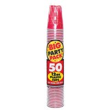 Big Party Pack Plastic Disposable Cups, Assorted Colours, 12-oz, 50-pk, for Christmas/Thanksgiving/New Year's Eve/Birthday Party Front_Flat