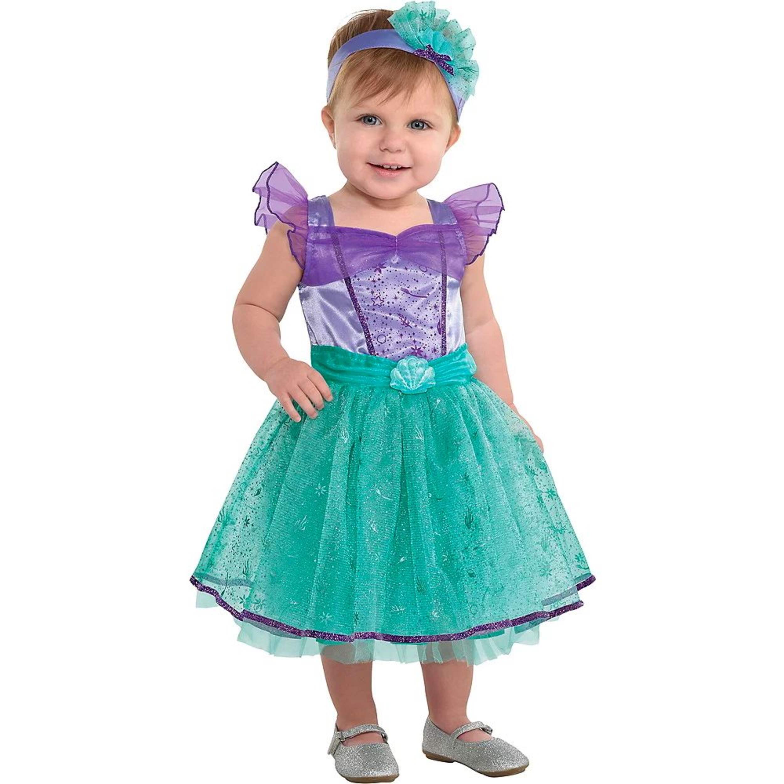 Infant Disney The Little Mermaid Ariel Blue/Purple Princess Dress with Headband Halloween Costume, 12-24M Front_Angled_Right