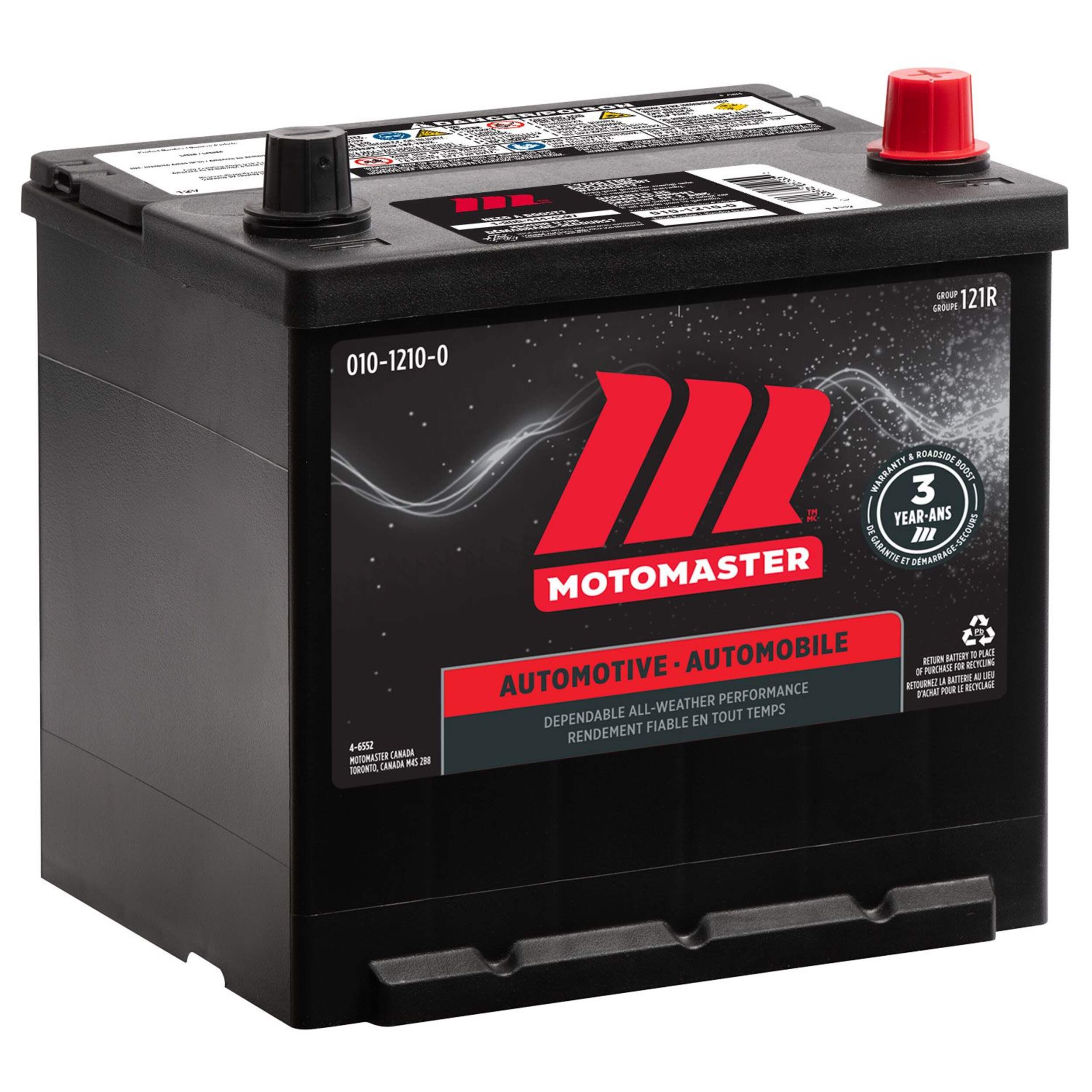 MotoMaster Group Size 121R Battery, 580 CCA Front_Angled_Right