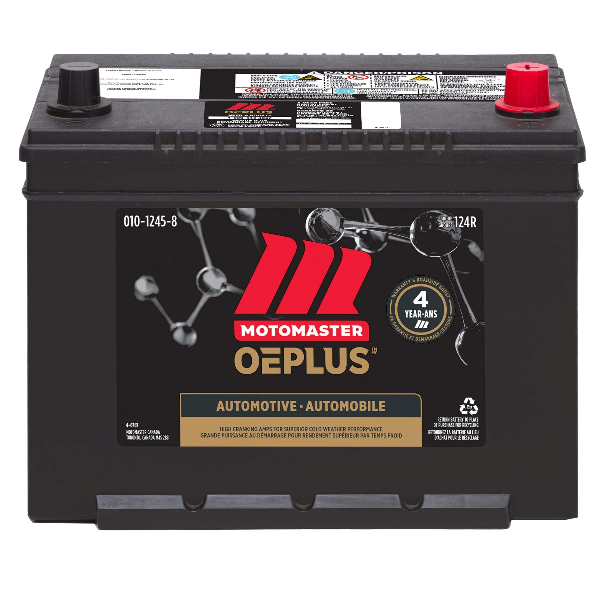 MOTOMASTER OEPLUS Group Size 124R Battery, 700 CCA Front_Elevated
