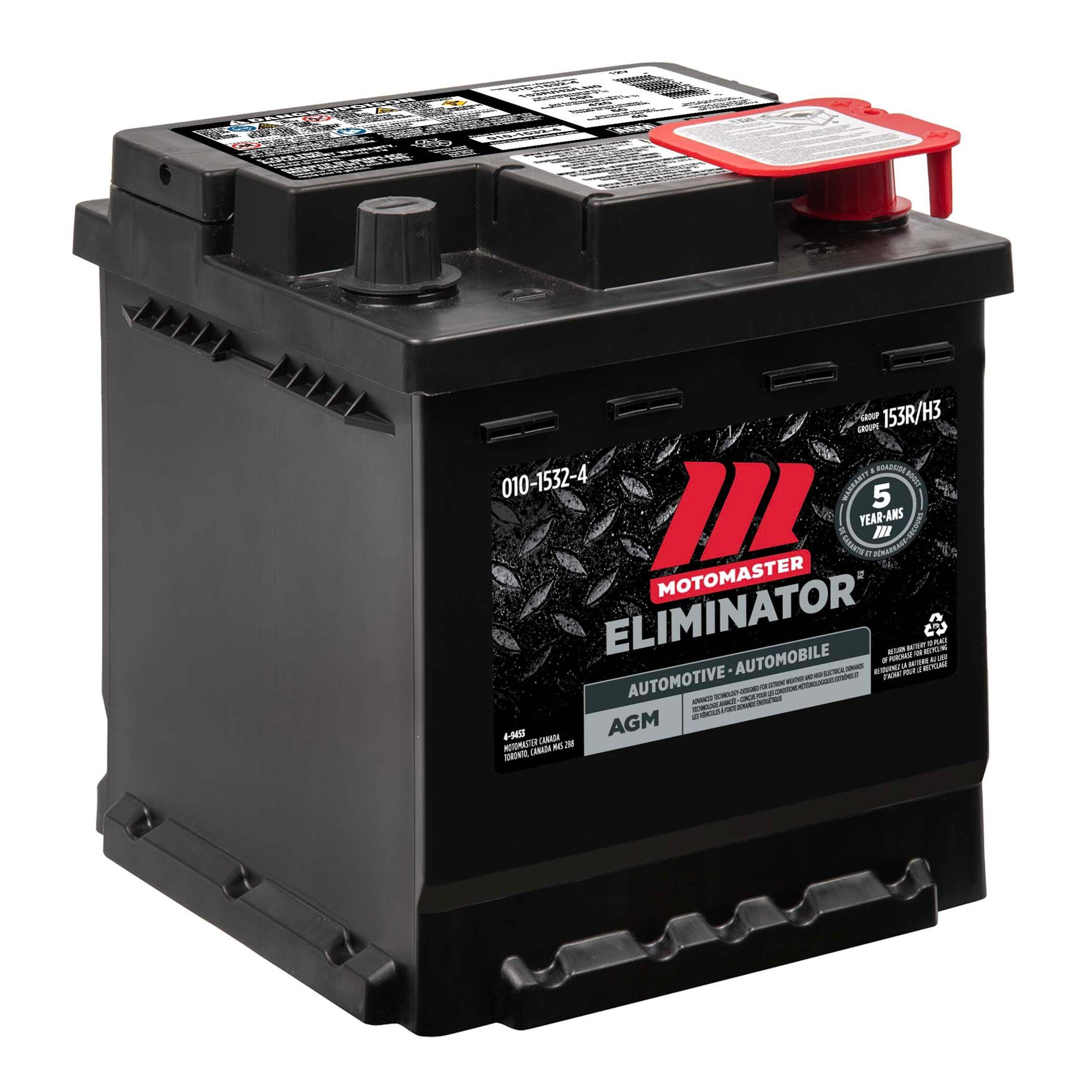 MotoMaster Eliminator AGM Group Size 153R (H3) Battery Front_Angled_Right