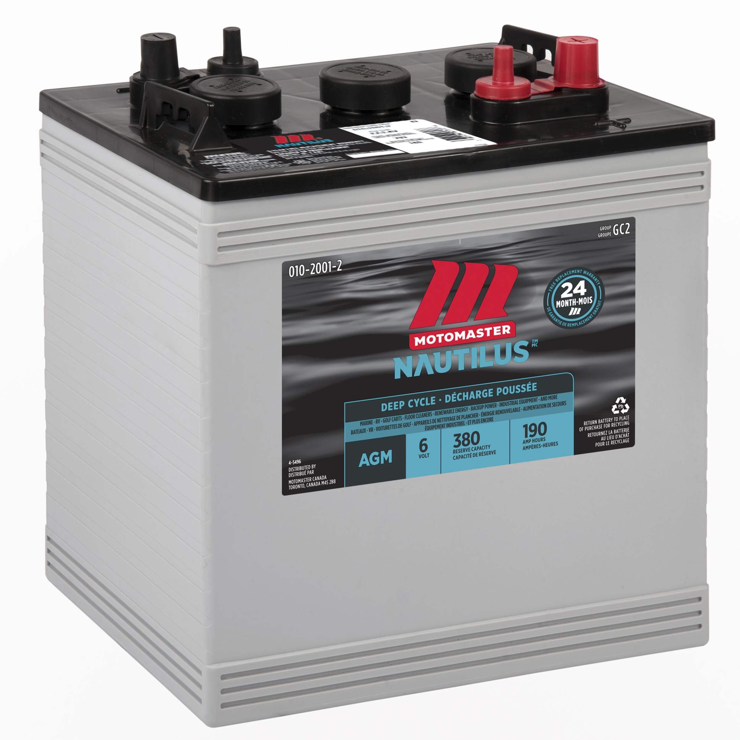 MOTOMASTER NAUTILUS AGM Group Size GC2 6-Volt Deep Cycle Battery Front_Angled_Right