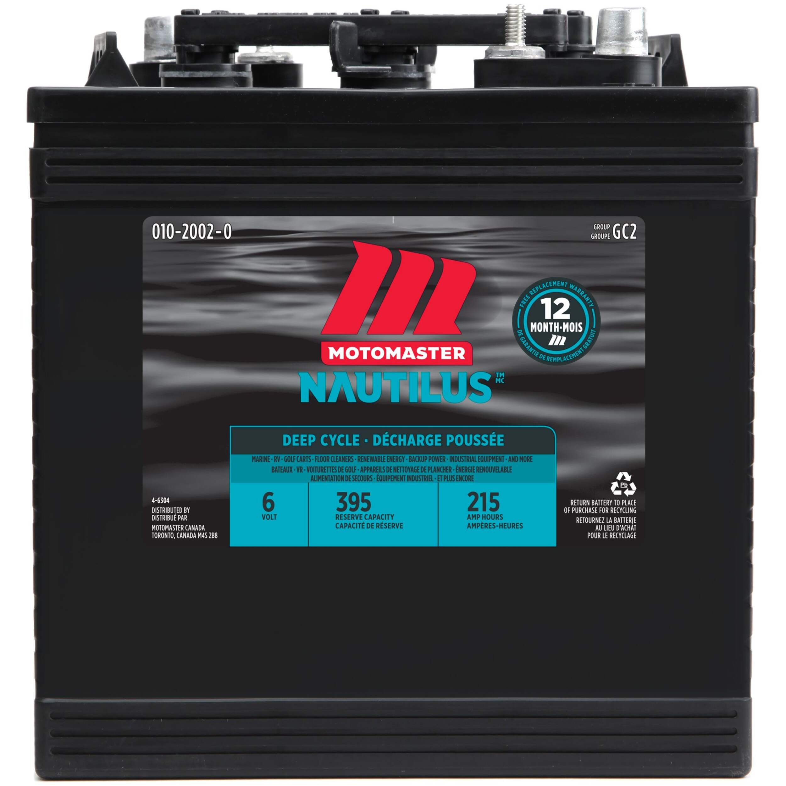 MOTOMASTER NAUTILUS Group Size GC2 6Volt Deep Cycle Battery, 215 Ah