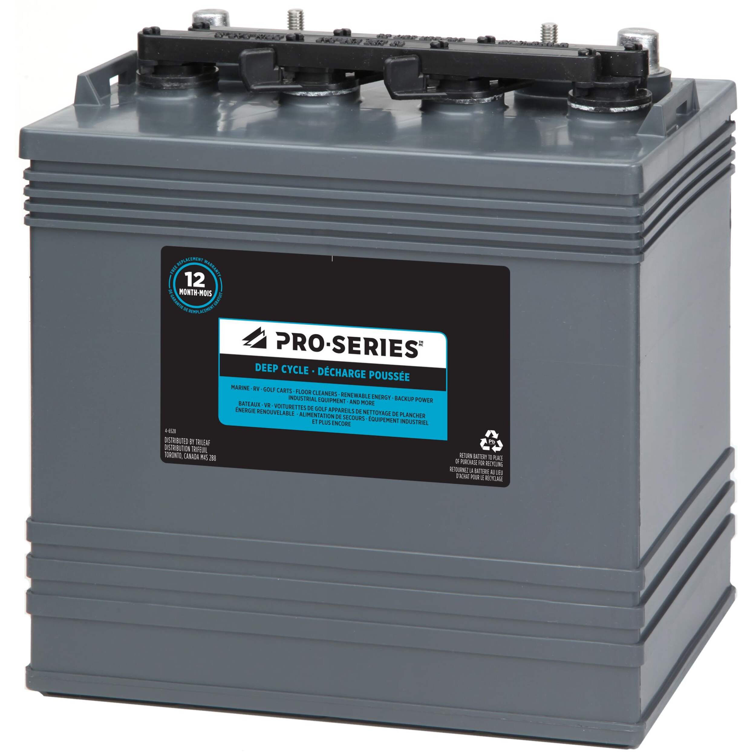 Pro-Series Commercial Group Size GC8 8-Volt Deep Cycle Battery Front_Three_Fourths_Angled_Left
