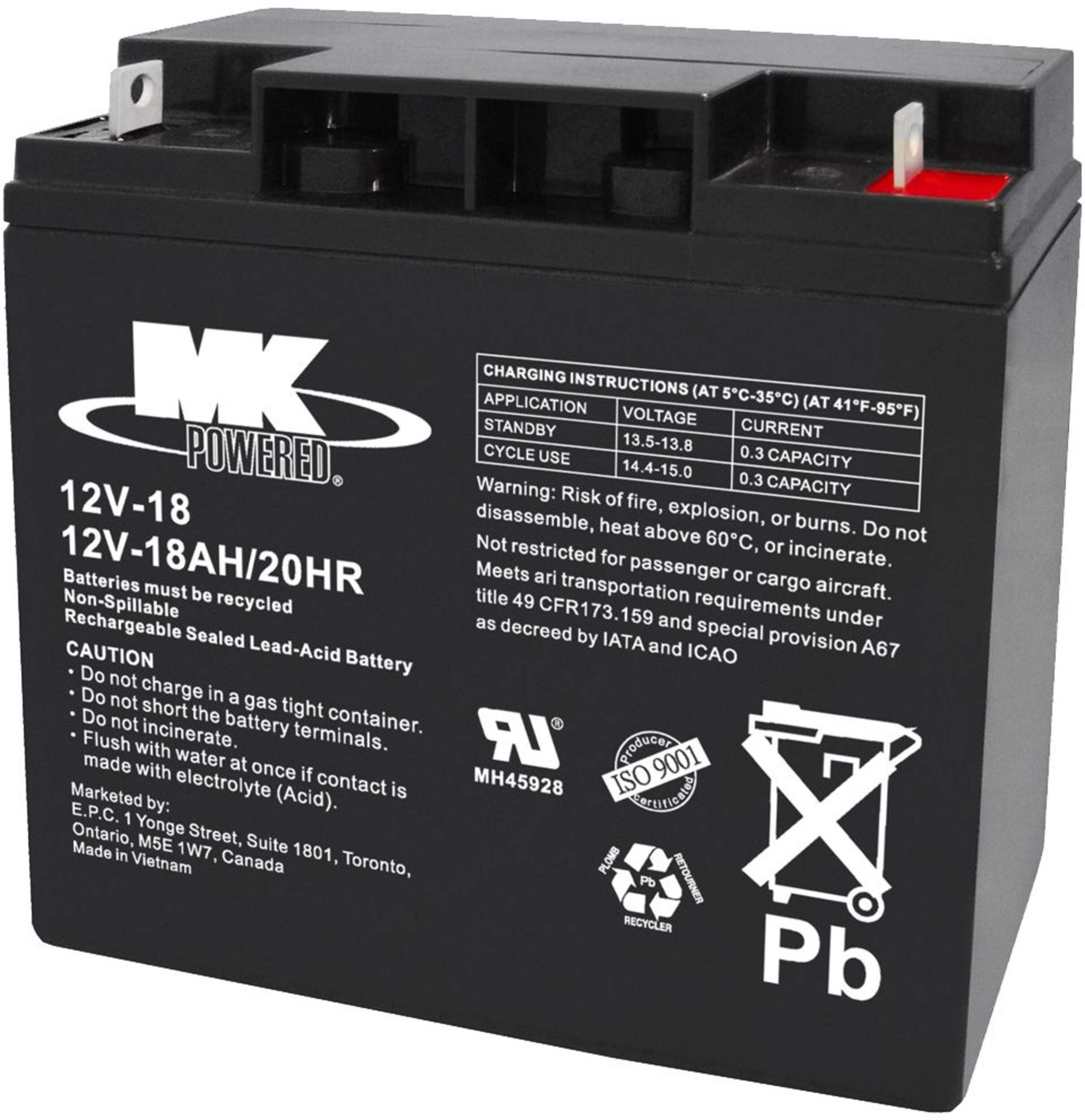 MK Battery 12-Volt 18 Ah SLA Battery Front_Angled_Left