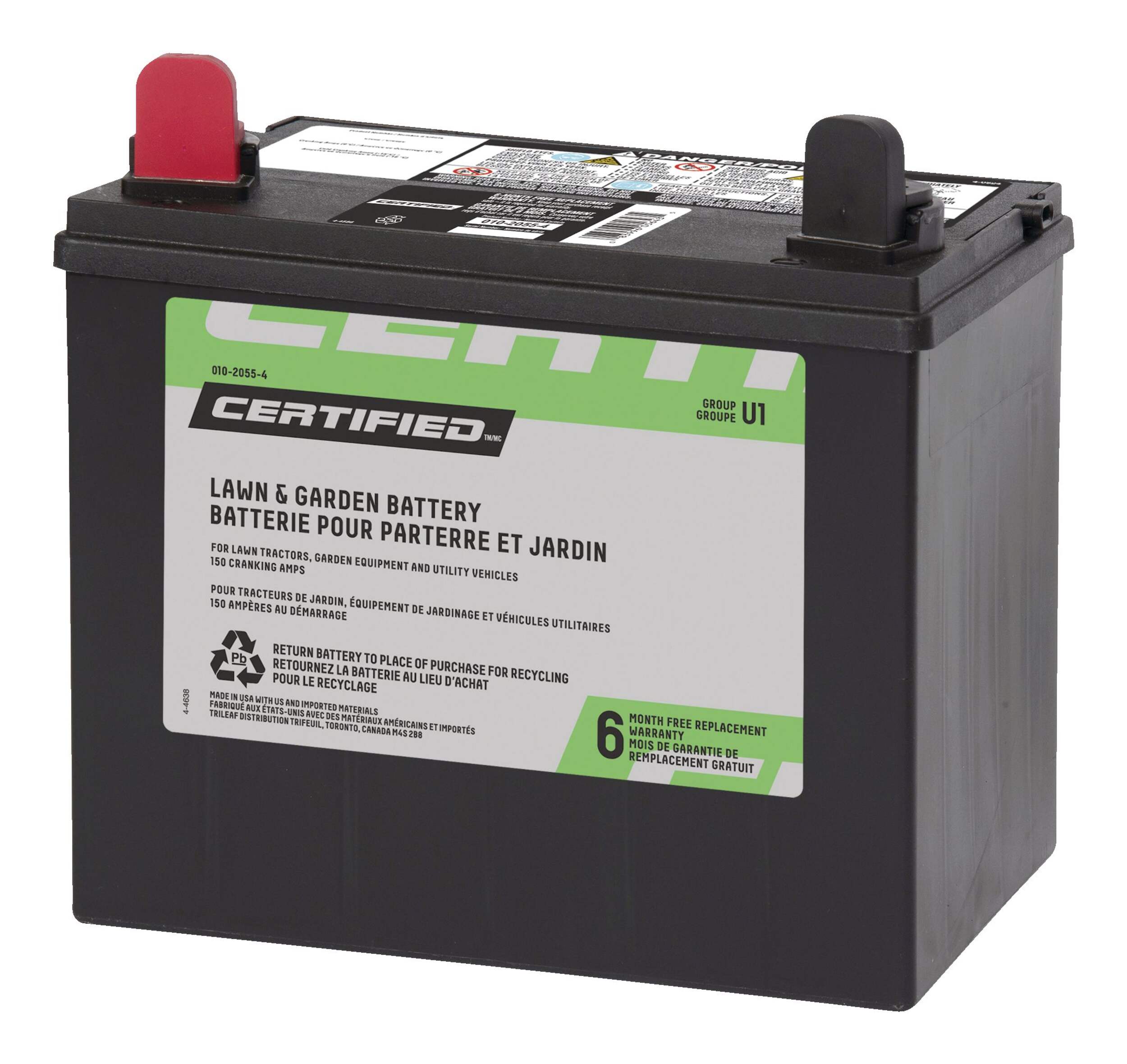 Certified Group Size U1 Battery, Small Engine 150 CCA Front_Angled_Left