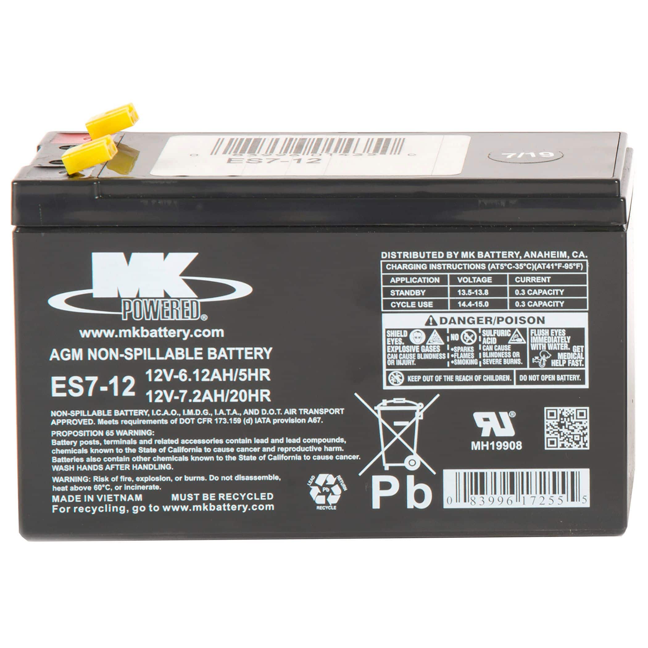 MK Battery 12-Volt 7.2 Ah SLA Battery, F2 Terminal