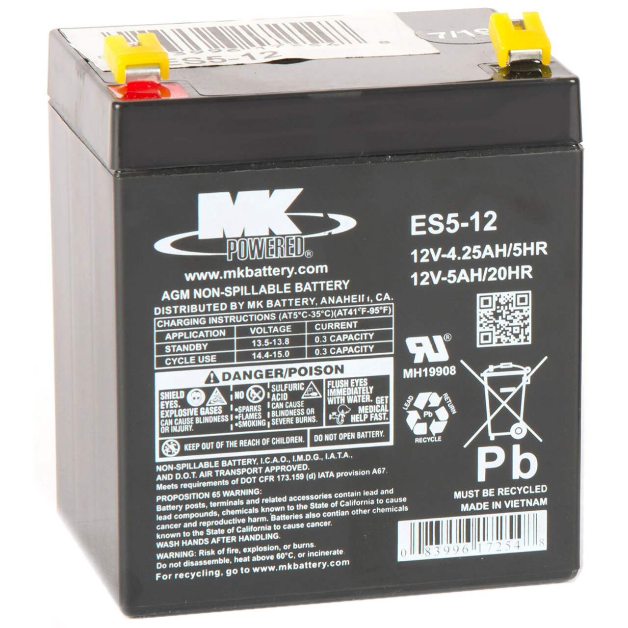 MK Battery 12-Volt 5 Ah SLA Battery, F2 Terminal