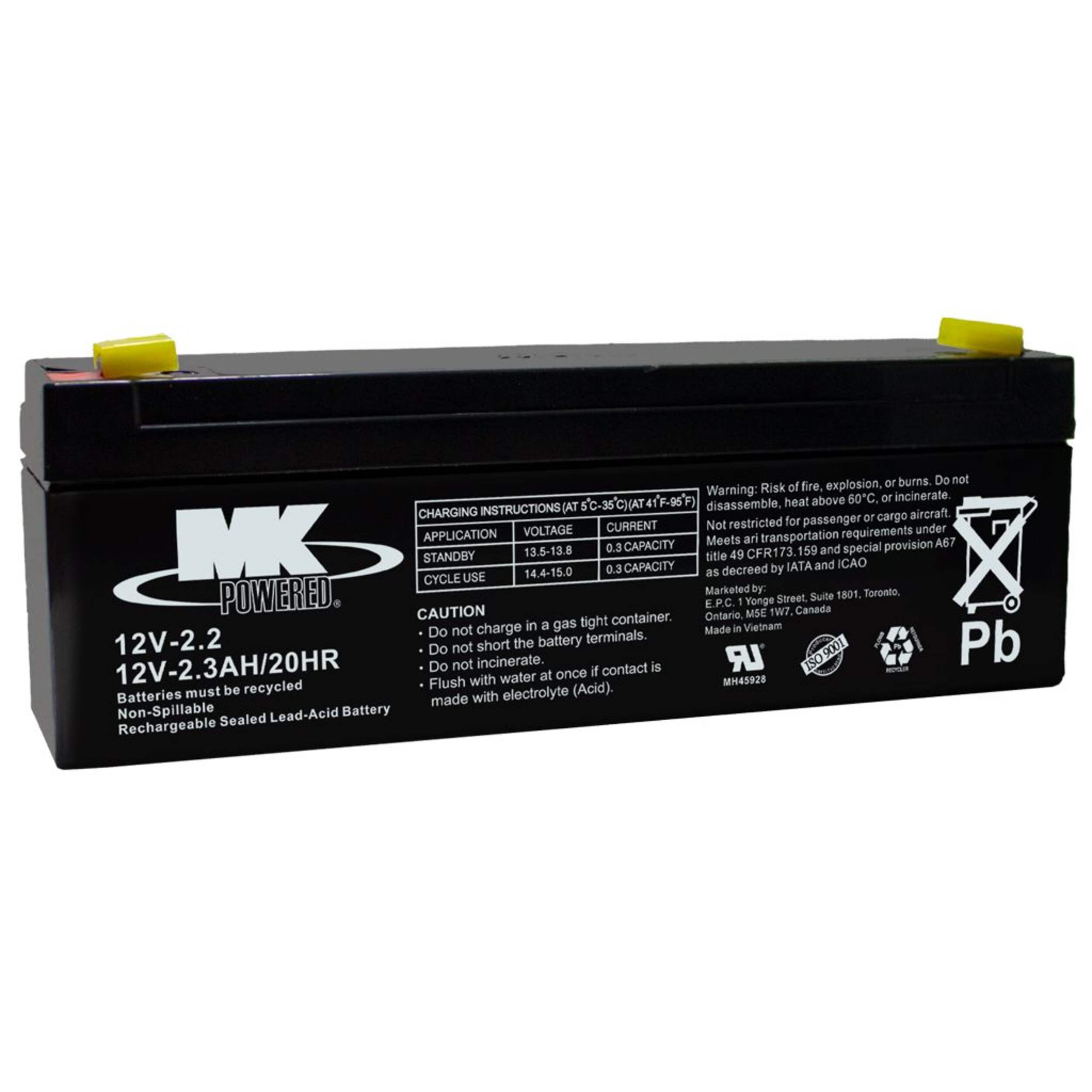 MK Battery 12-Volt 2.3 Ah SLA Battery, F1 Terminal Front_Angled_Right