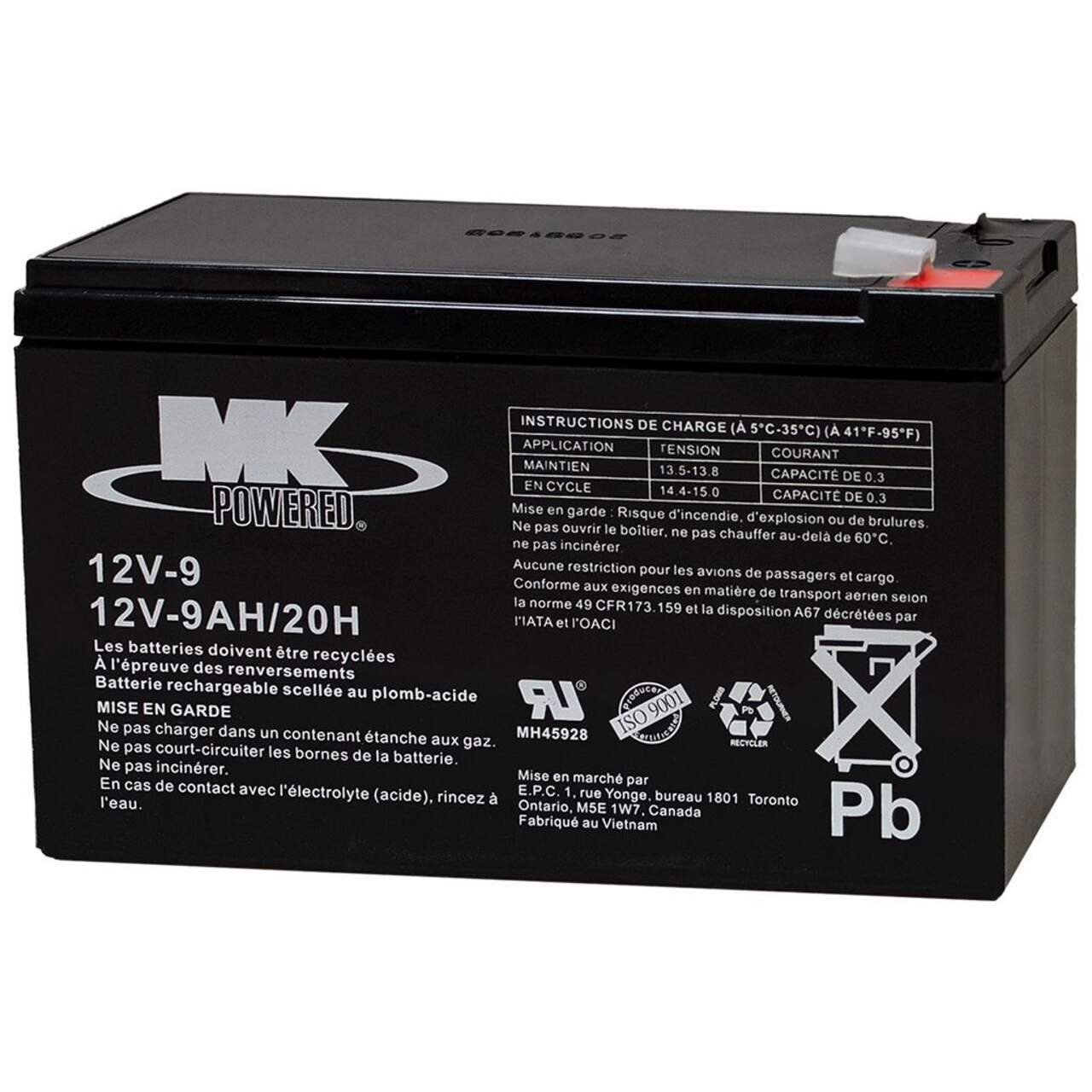 Batterie au plomb-acide scellée MK, 12 V, 9 Ah, borne F2