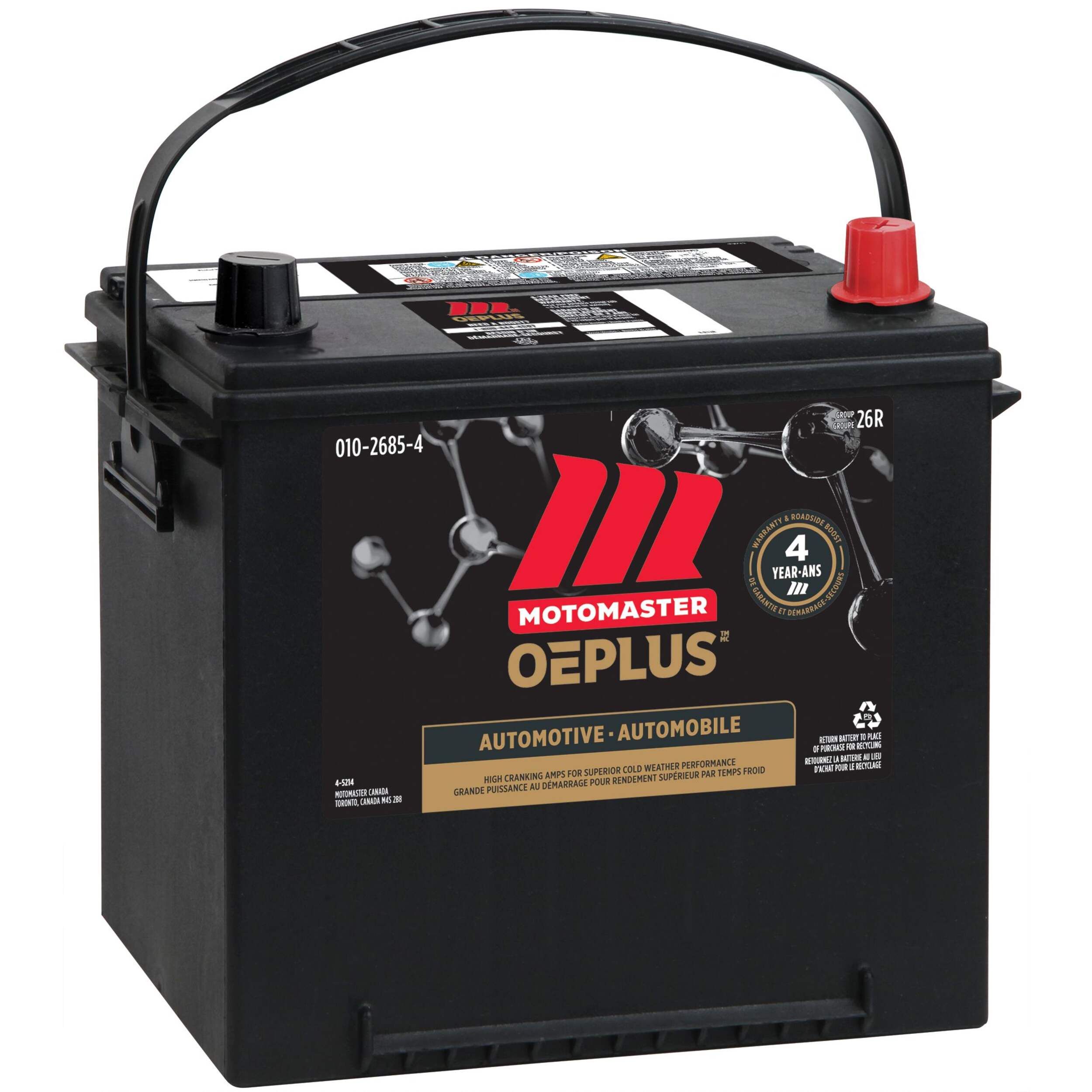 MOTOMASTER OEPLUS Group Size 26R Battery, 540 CCA Front_Angled_Right