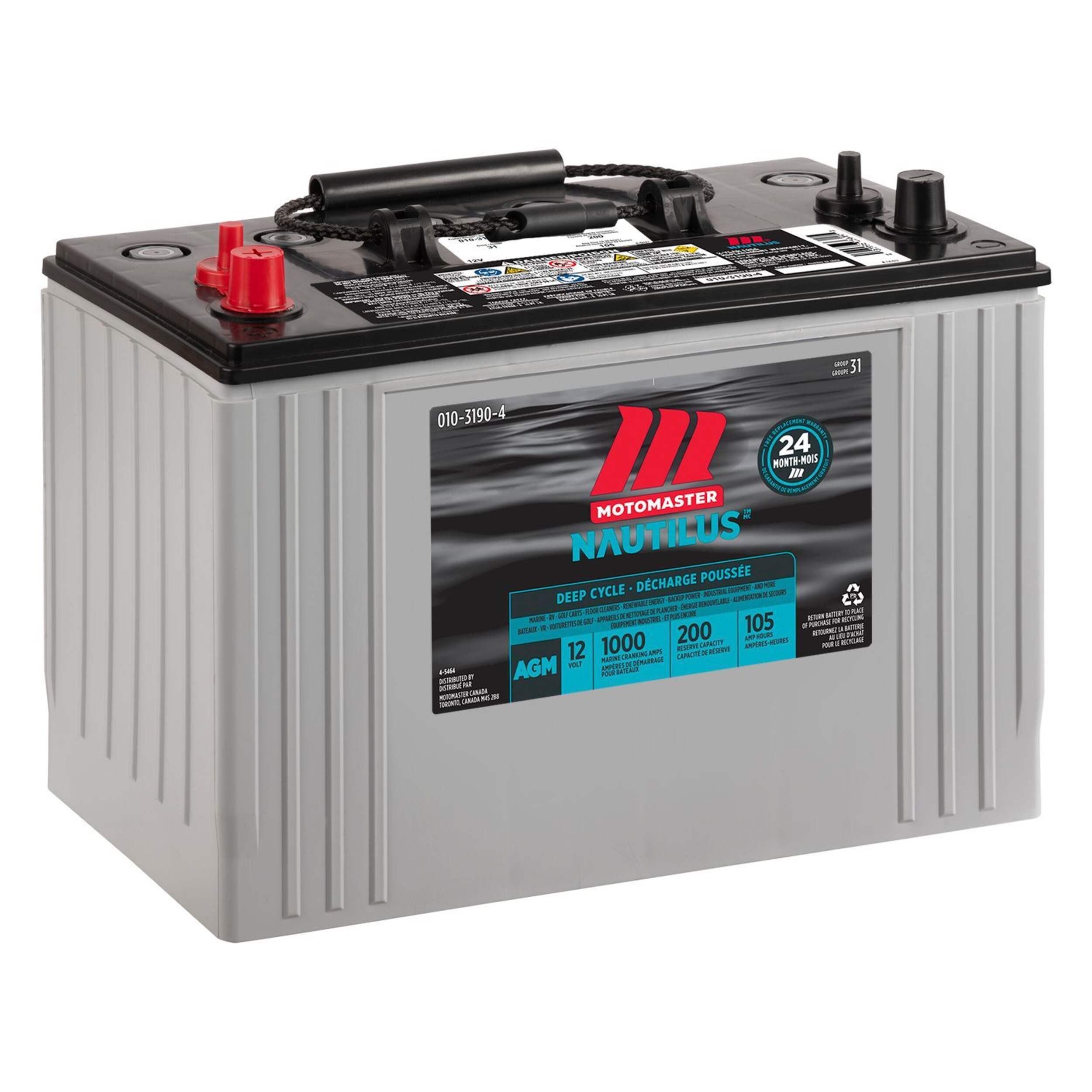 MOTOMASTER NAUTILUS AGM Group Size 31 Battery Front_Angled_Right