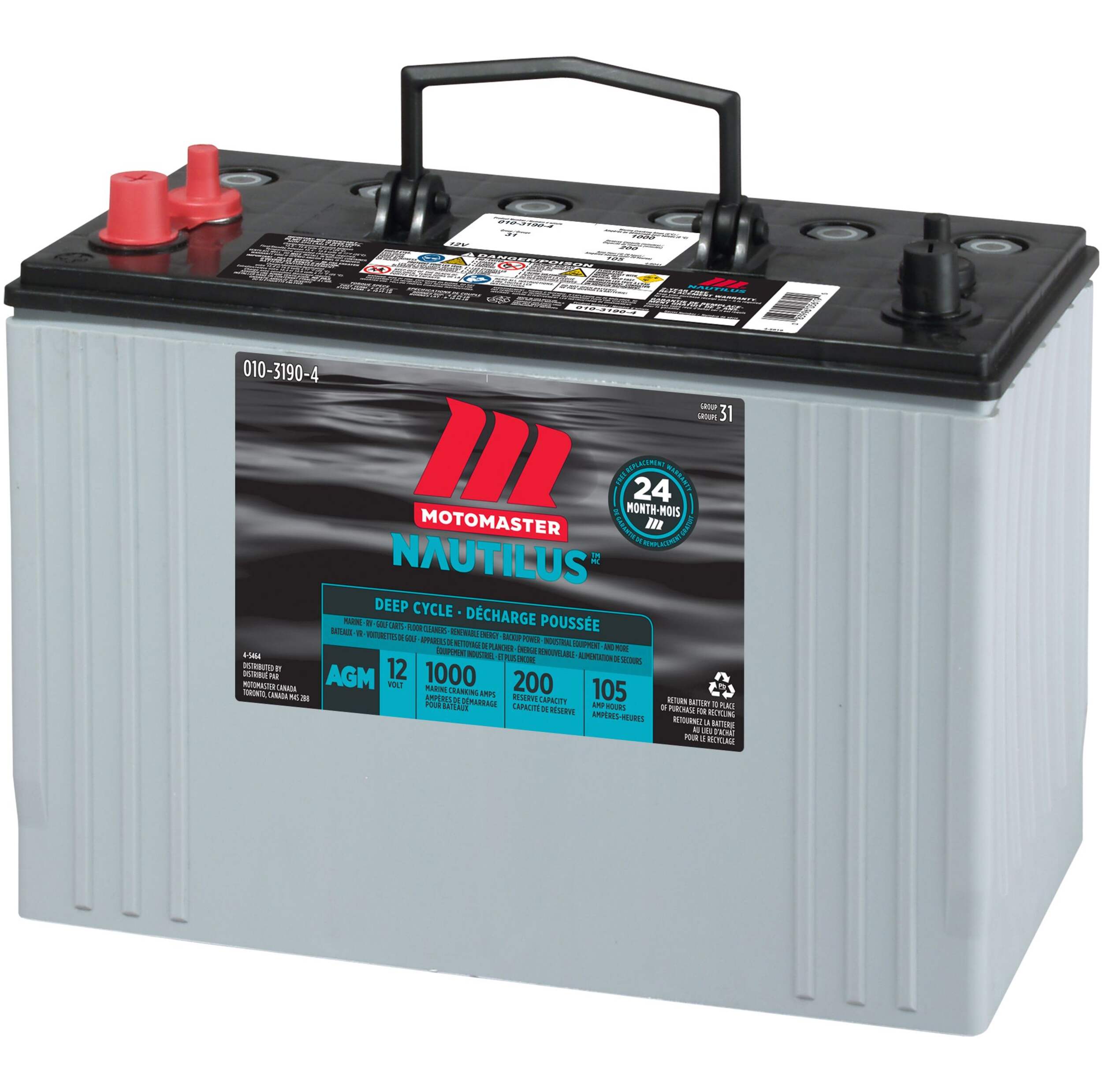 MOTOMASTER NAUTILUS AGM Group Size 31 Battery Front_Angled_Left