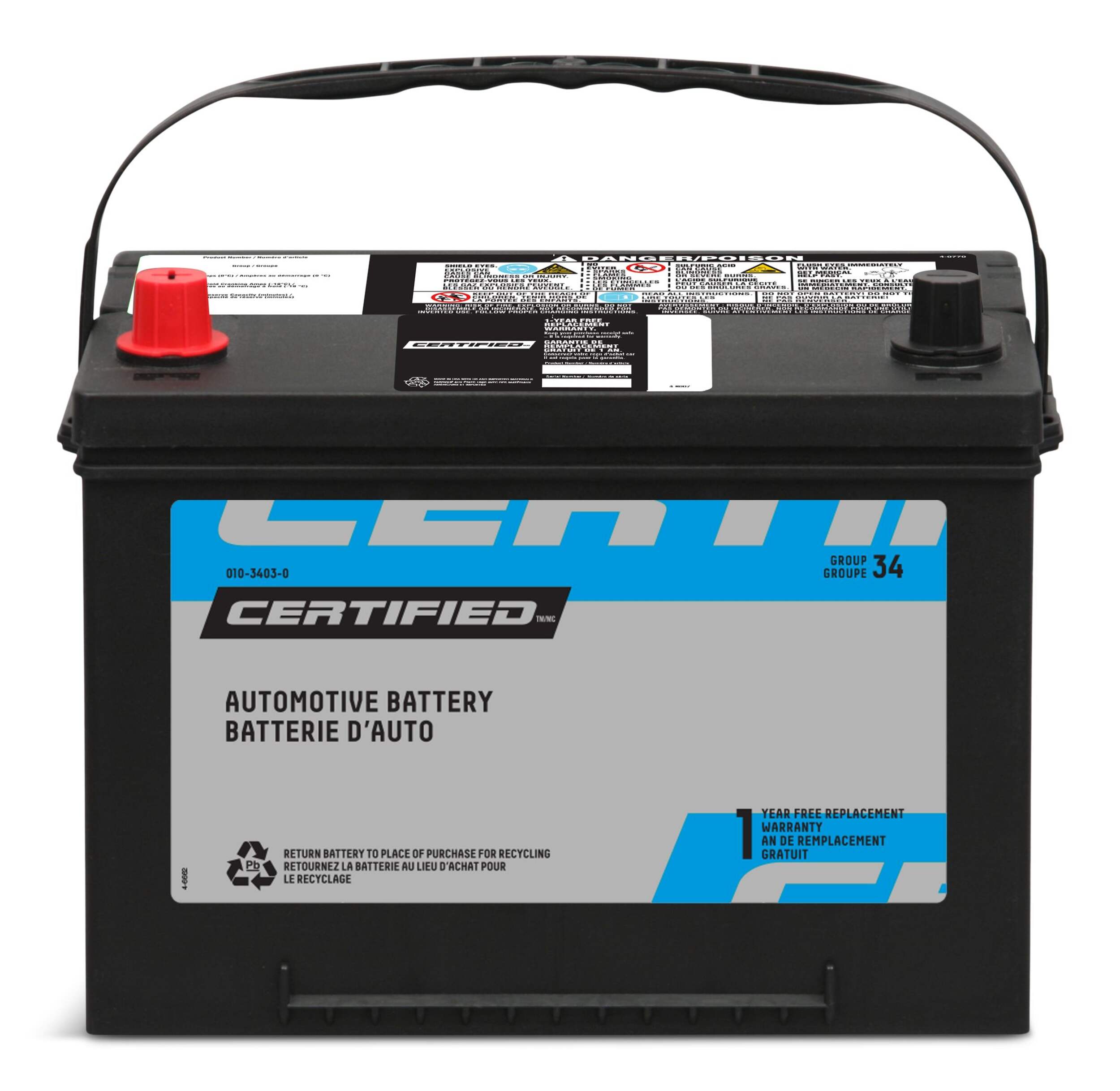 Certified Group Size 34 Battery, 600 CCA Front_Elevated