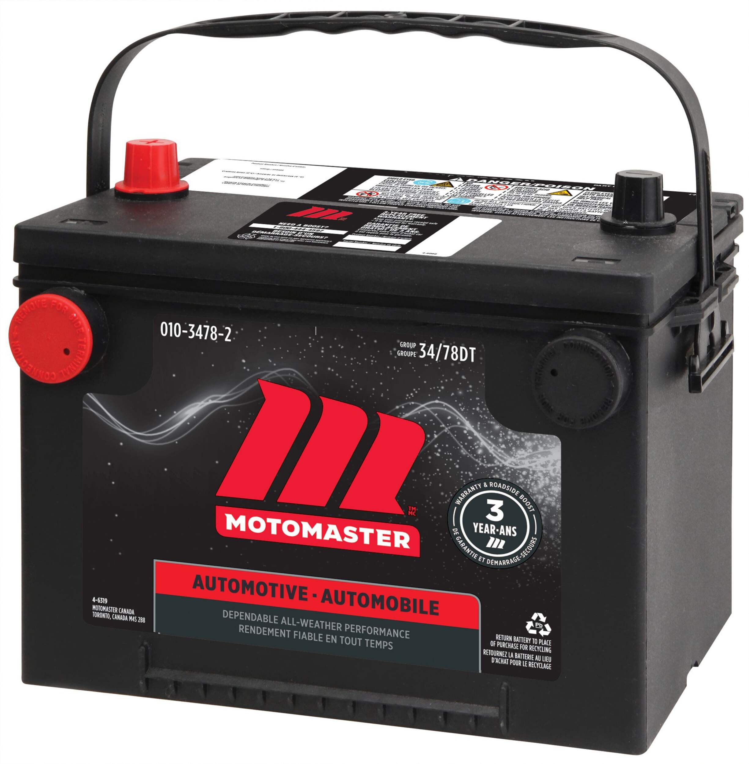 MOTOMASTER Group Size 34/78DT Battery, 800 CCA Front_Angled_Left