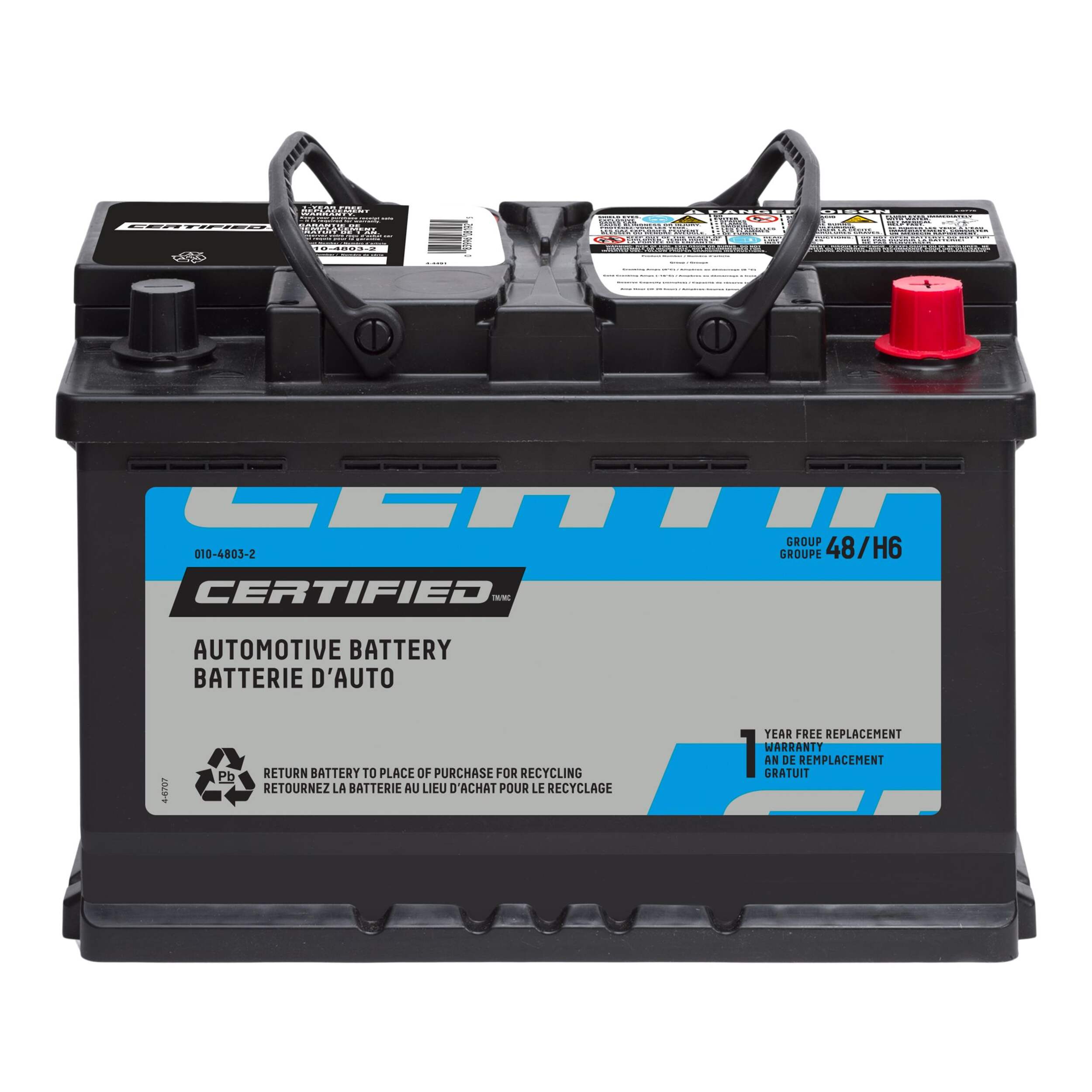 Certified Group Size 48 (H6/L3) Battery, 615 CCA Front_Elevated
