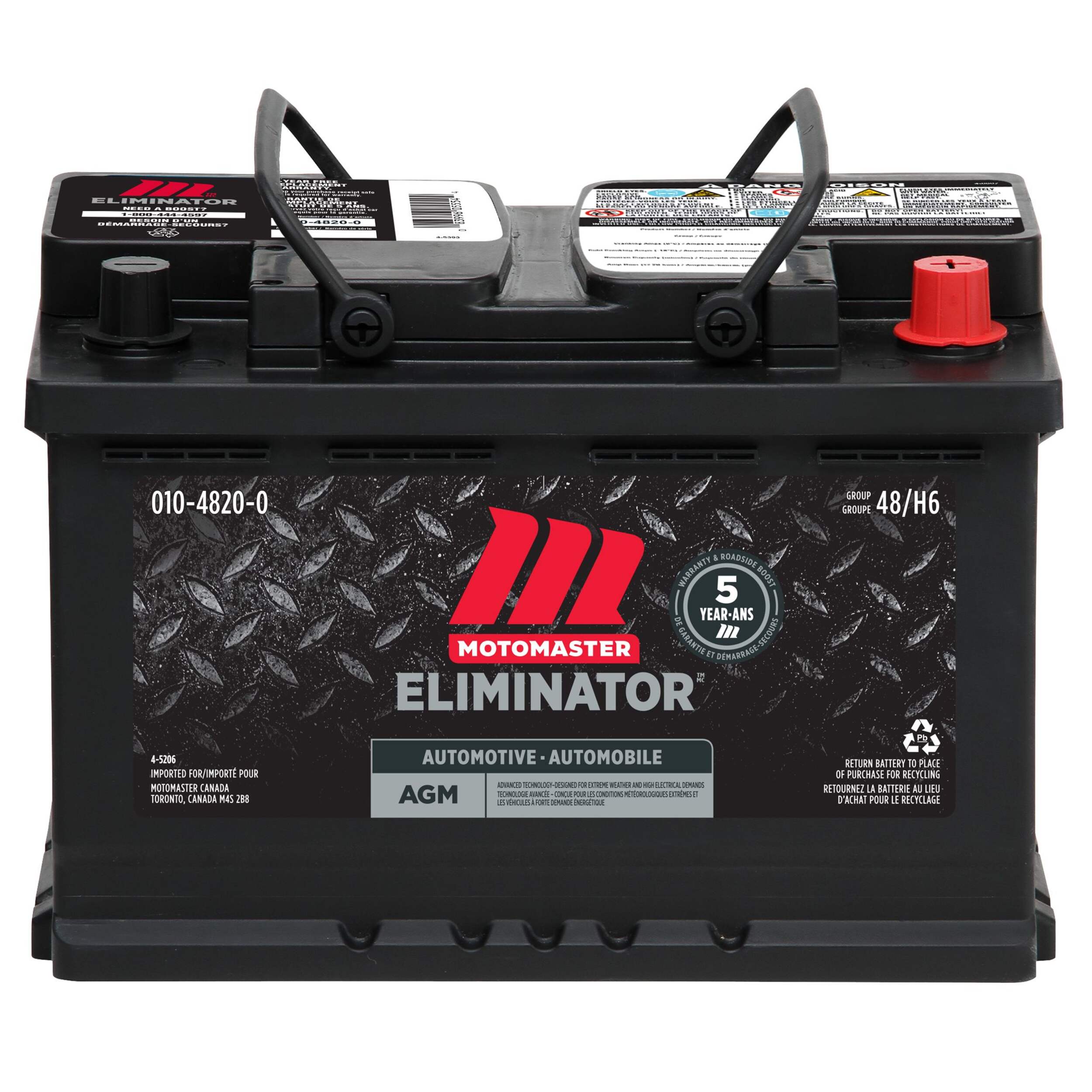 Batterie automobile MotoMaster Eliminator AGM, groupe 48/H6, 760 ADF Front_Elevated
