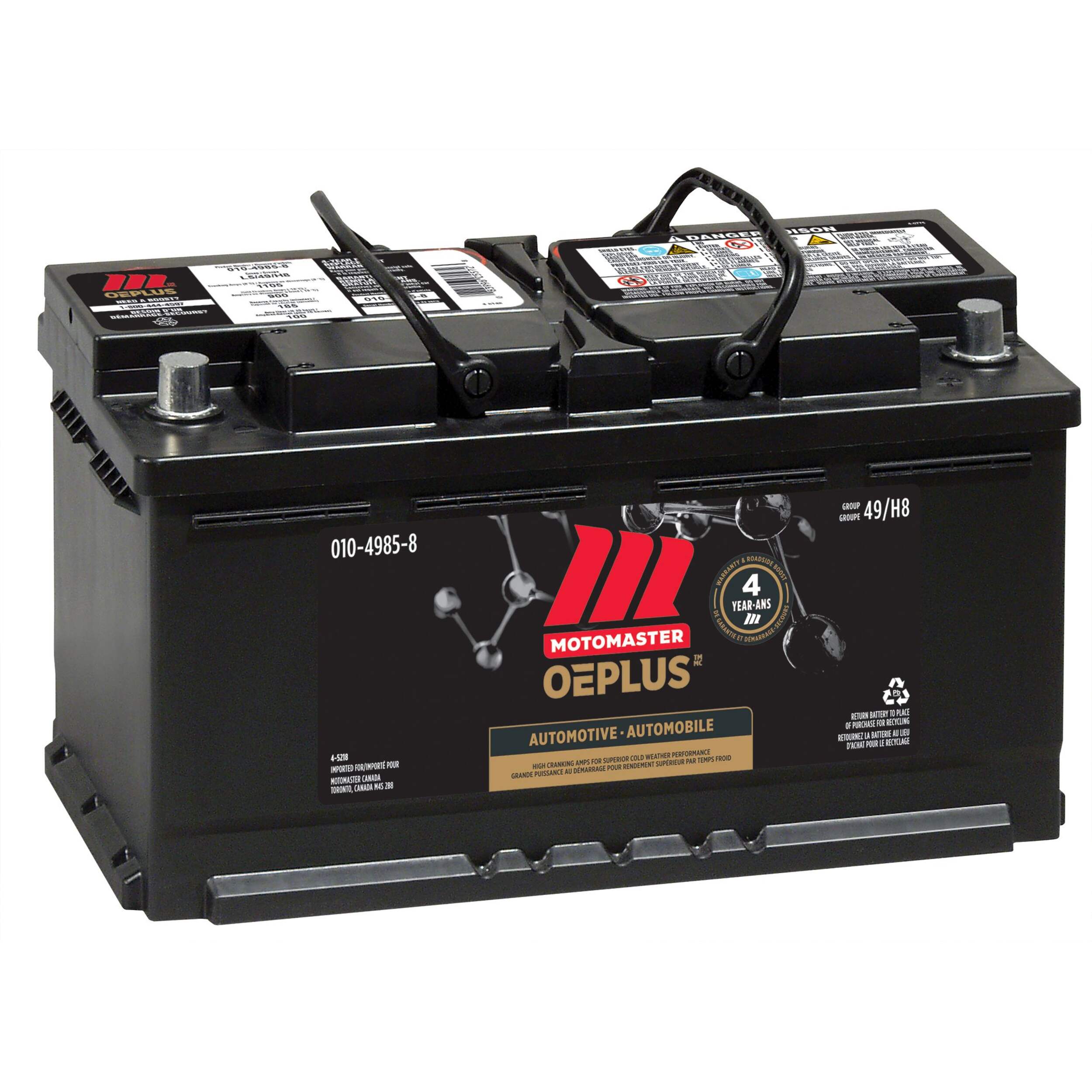 MOTOMASTER OEPLUS Group Size 49 (H8/L5) Battery, 900 CCA Front_Angled_Right