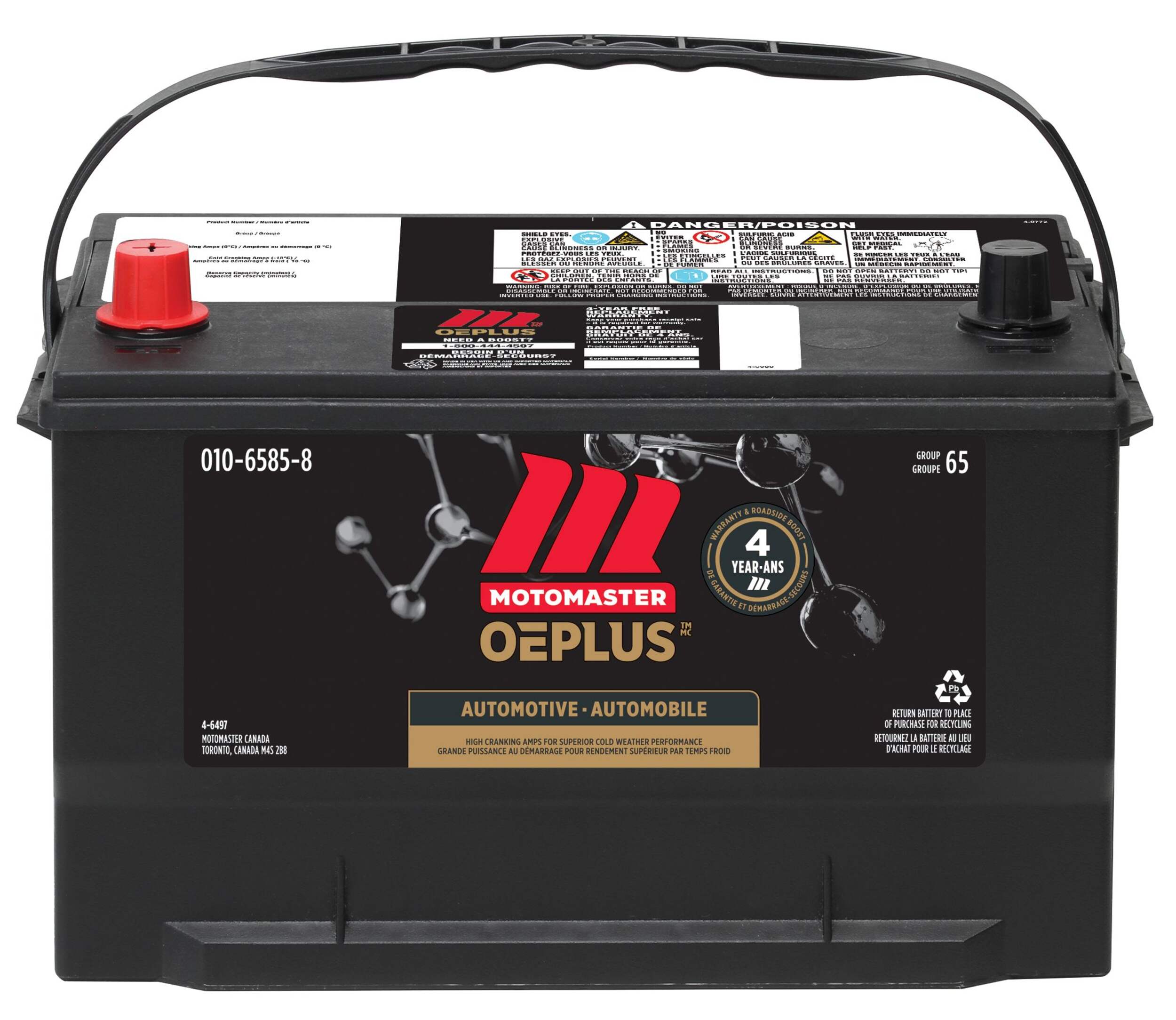 MOTOMASTER OEPLUS Group Size 65 Battery, 750 CCA Front_Elevated
