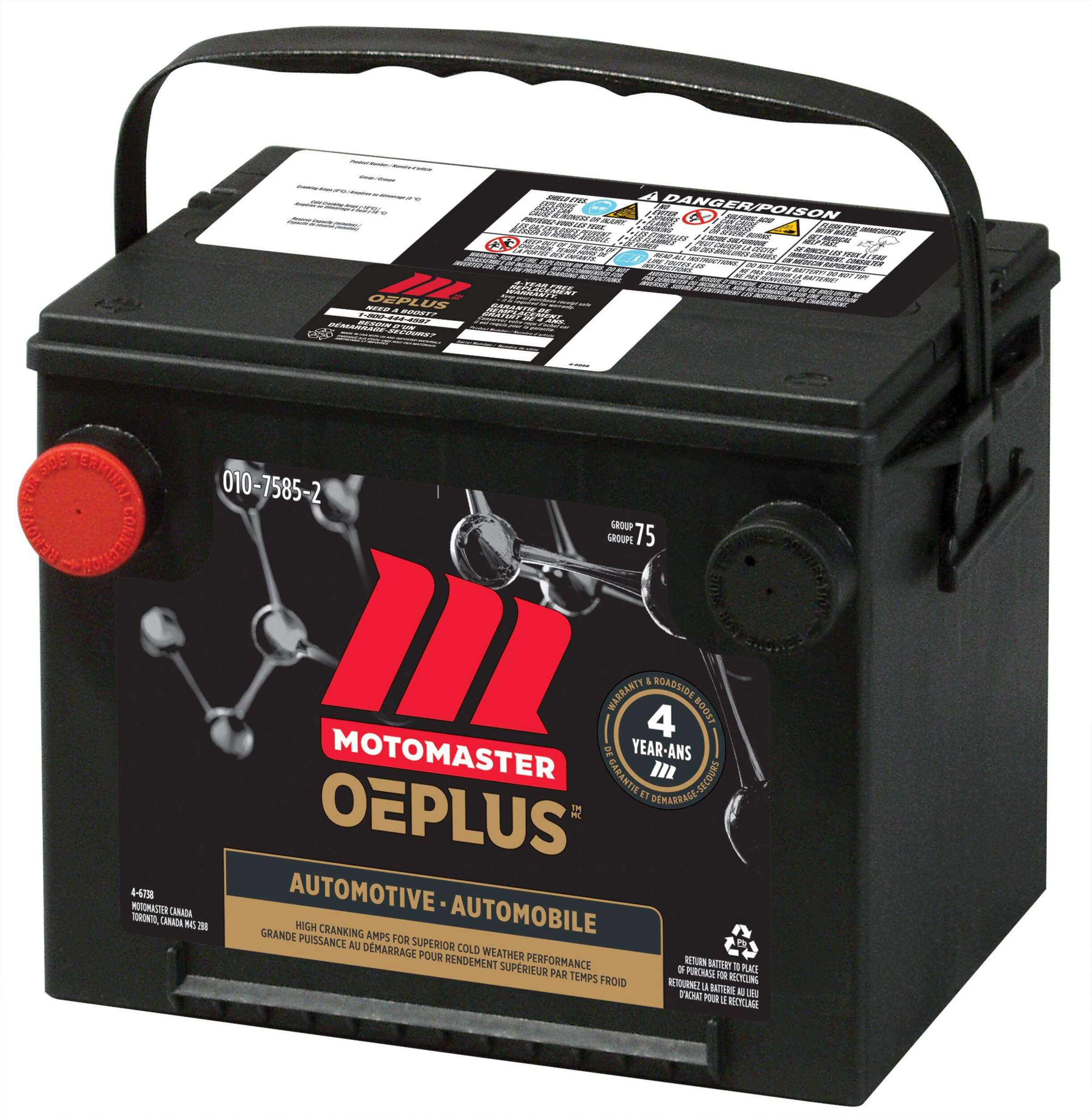 MOTOMASTER OEPLUS Group Size 75 Battery, 690 CCA Front_Angled_Left