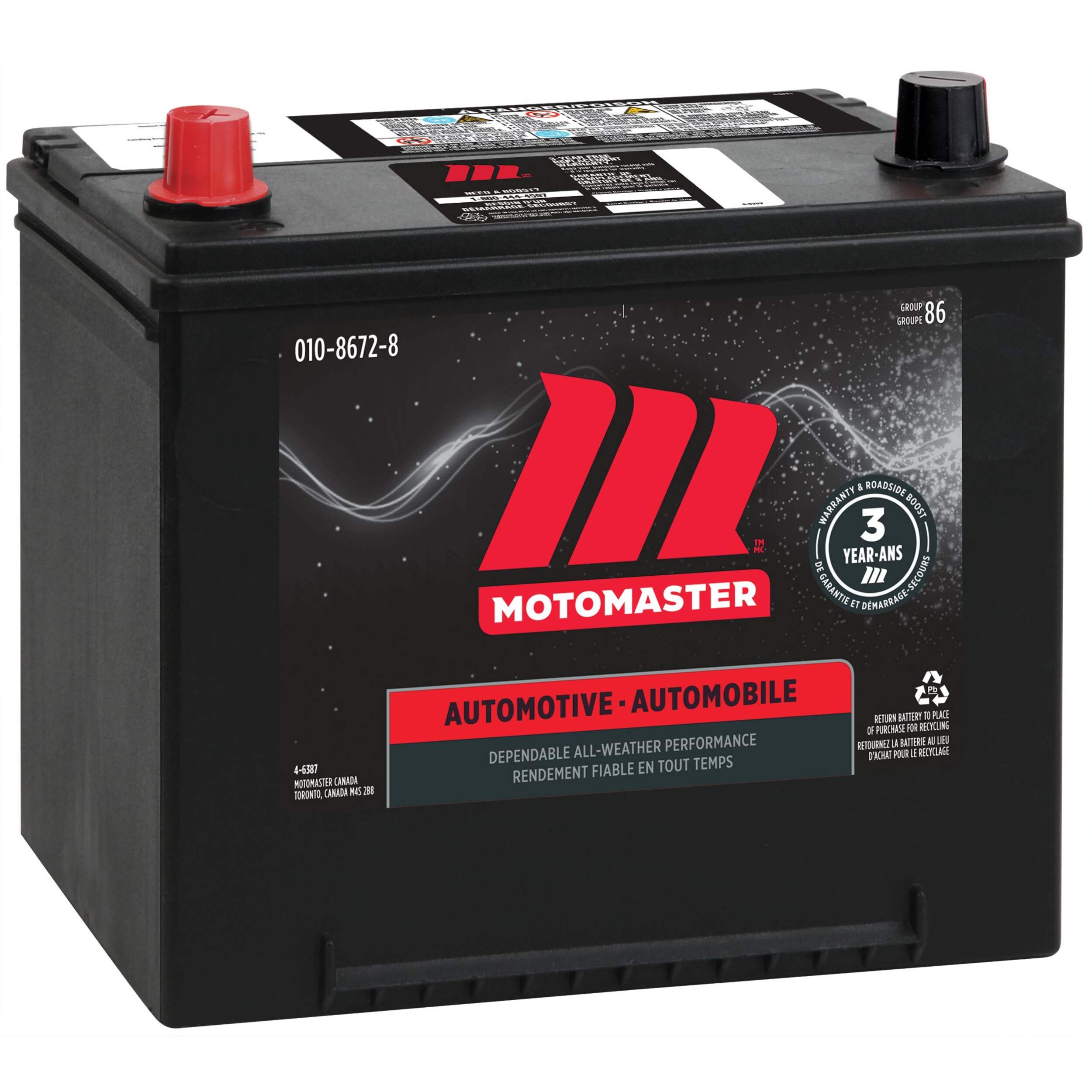 MOTOMASTER Group Size 86 Battery, 640 CCA Front_Angled_Right