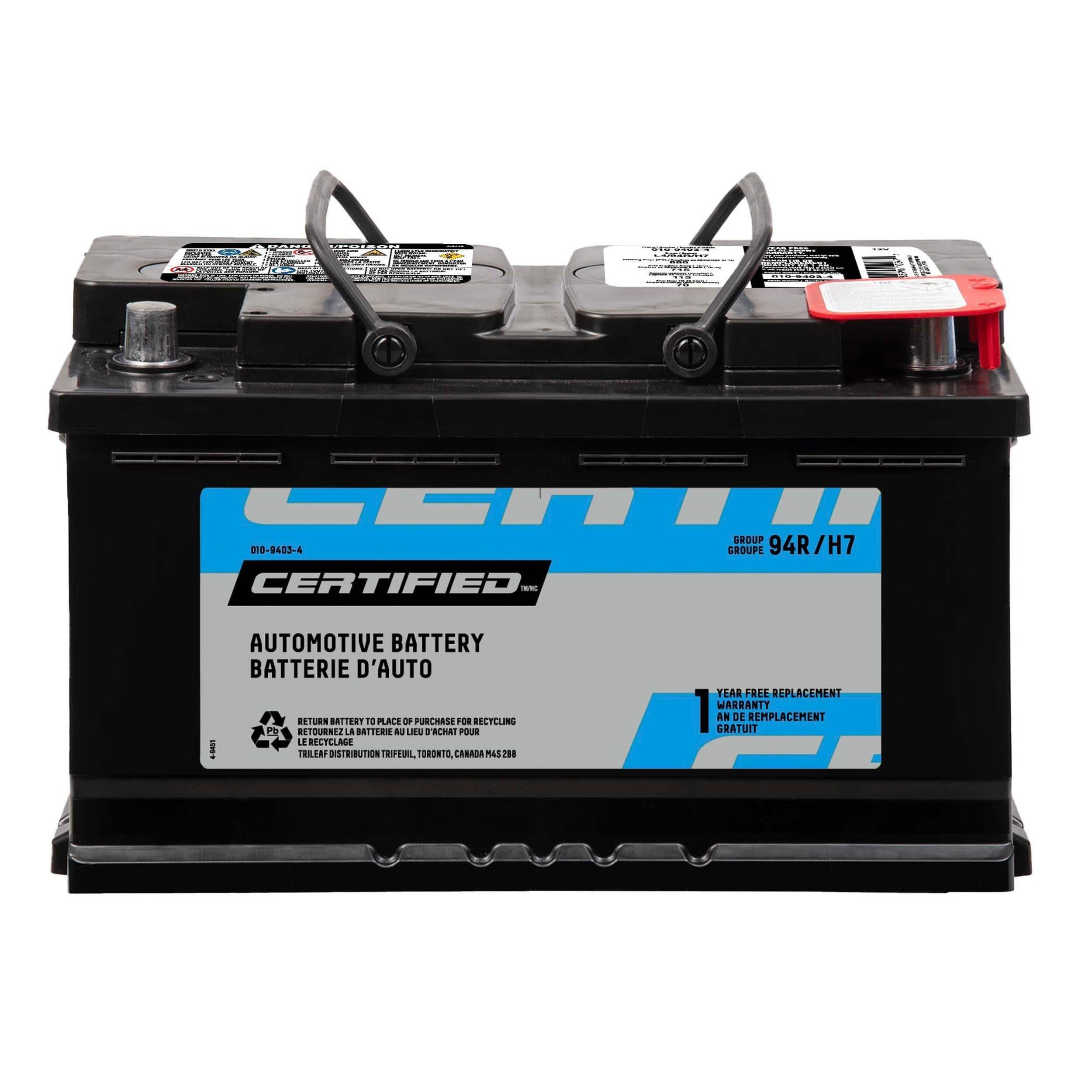 Batterie Certified, groupe 94R/L4/H7 Front_Elevated