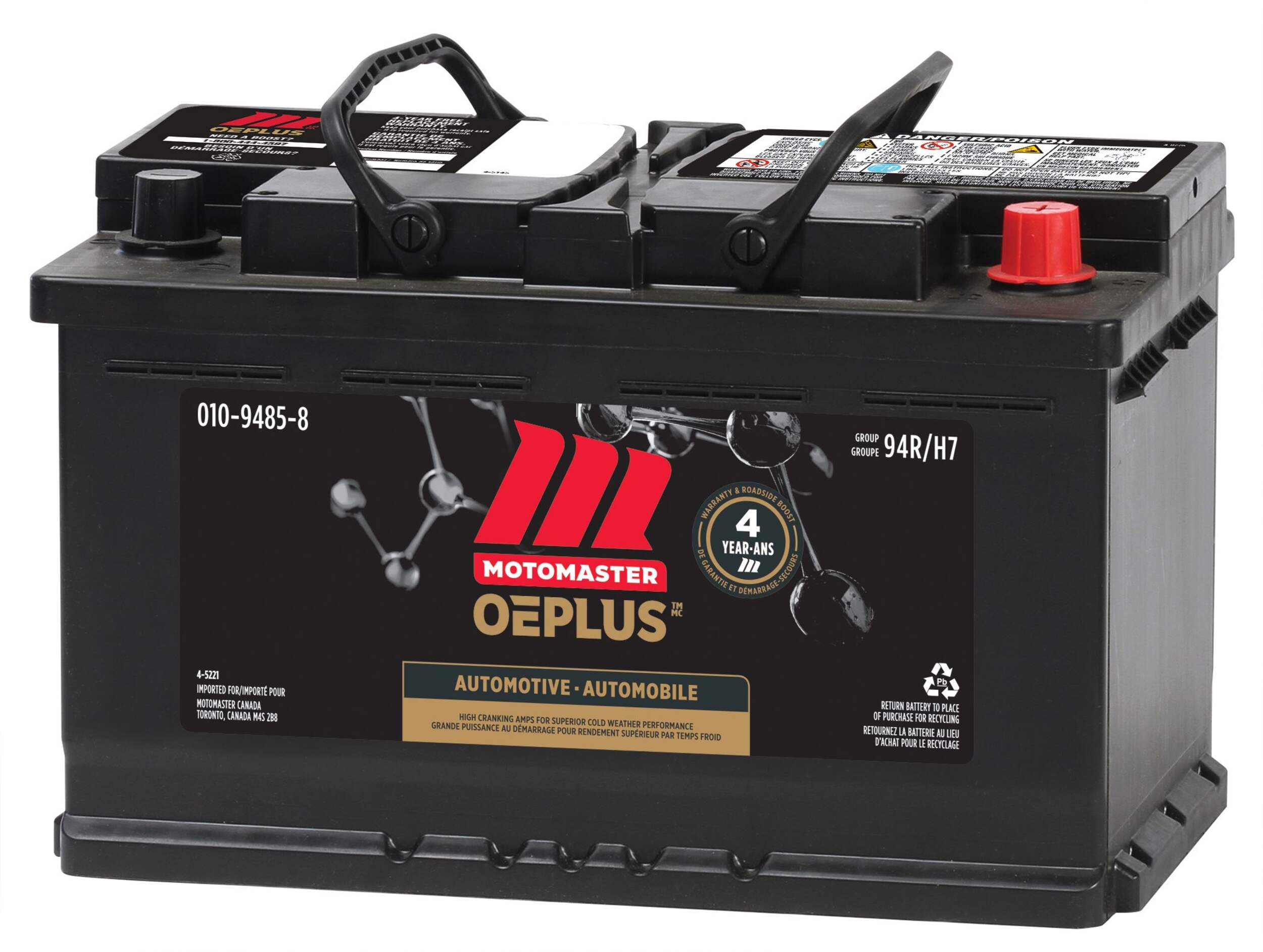 MOTOMASTER OEPLUS Group Size 94R (H7/L4) Battery, 790 CCA Front_Angled_Left