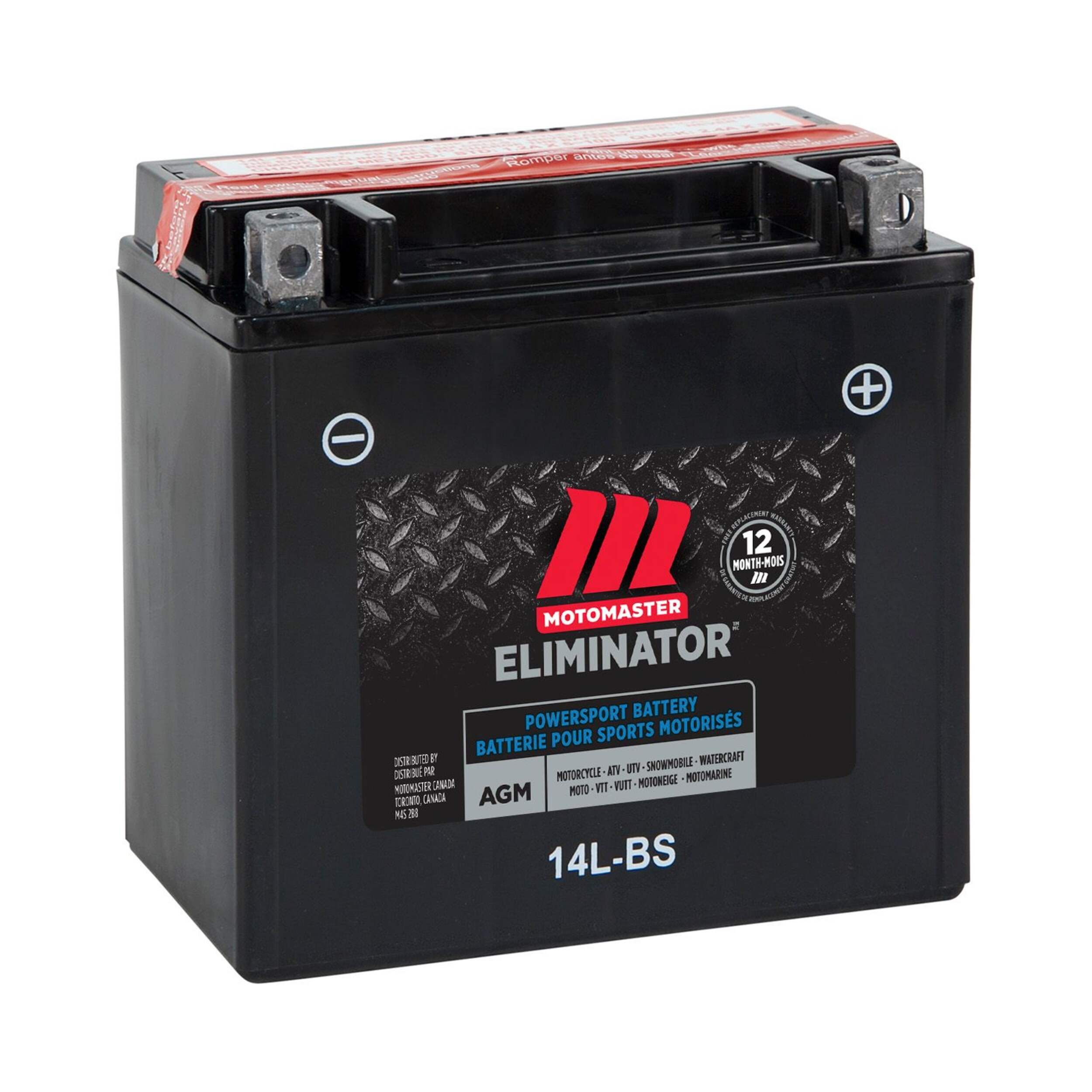 MOTOMASTER ELIMINATOR AGM Powersports Battery, 14L-BS Front_Three_Fourths_Angled_Right