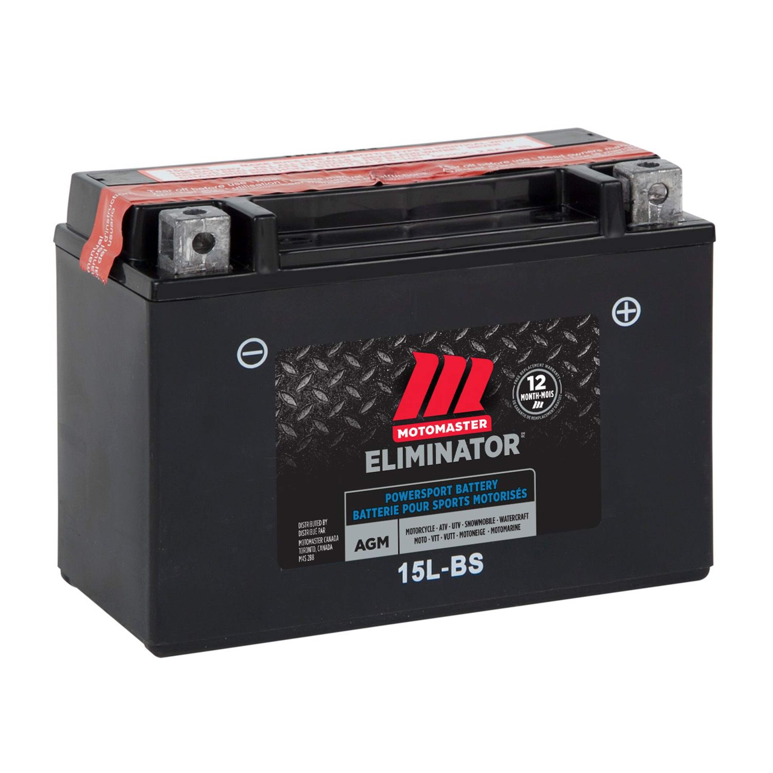 MOTOMASTER ELIMINATOR AGM Powersports Battery, 15L-BS Front_Three_Fourths_Angled_Right