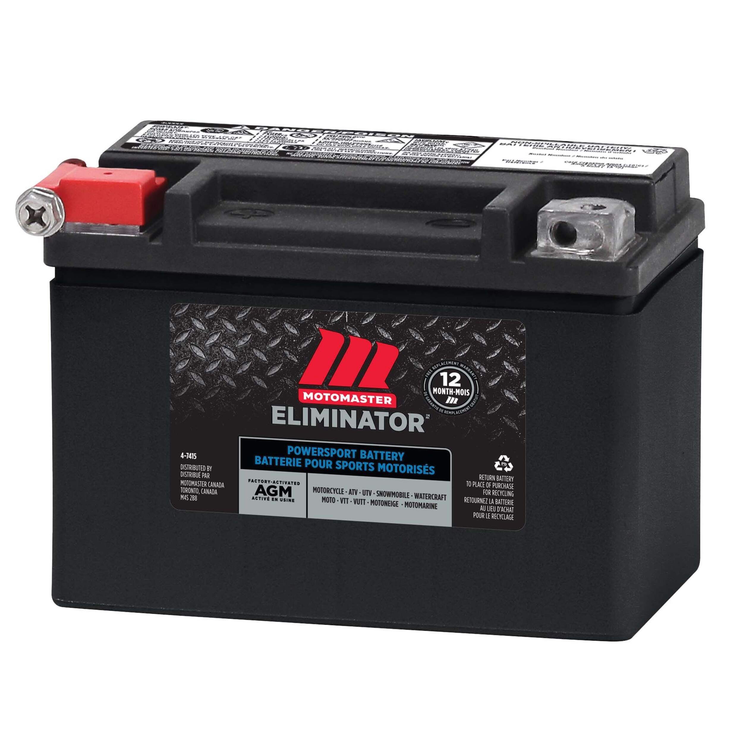 MOTOMASTER ELIMINATOR AGM Factory-Activated Powersports Battery, ETX9 Front_Angled_Left