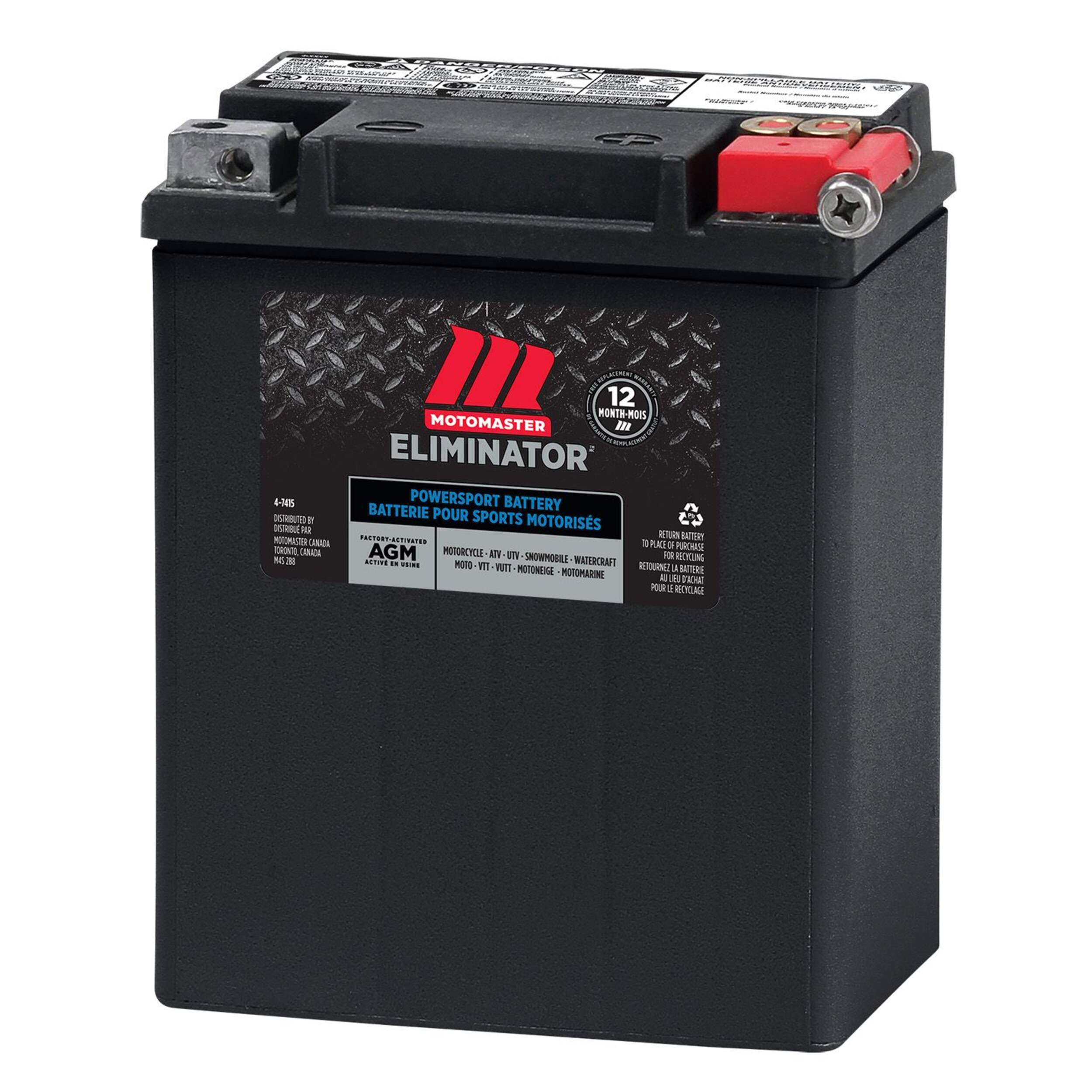 MOTOMASTER ELIMINATOR AGM Factory-Activated Powersports Battery, ETX15L Front_Three_Fourths_Angled_Left
