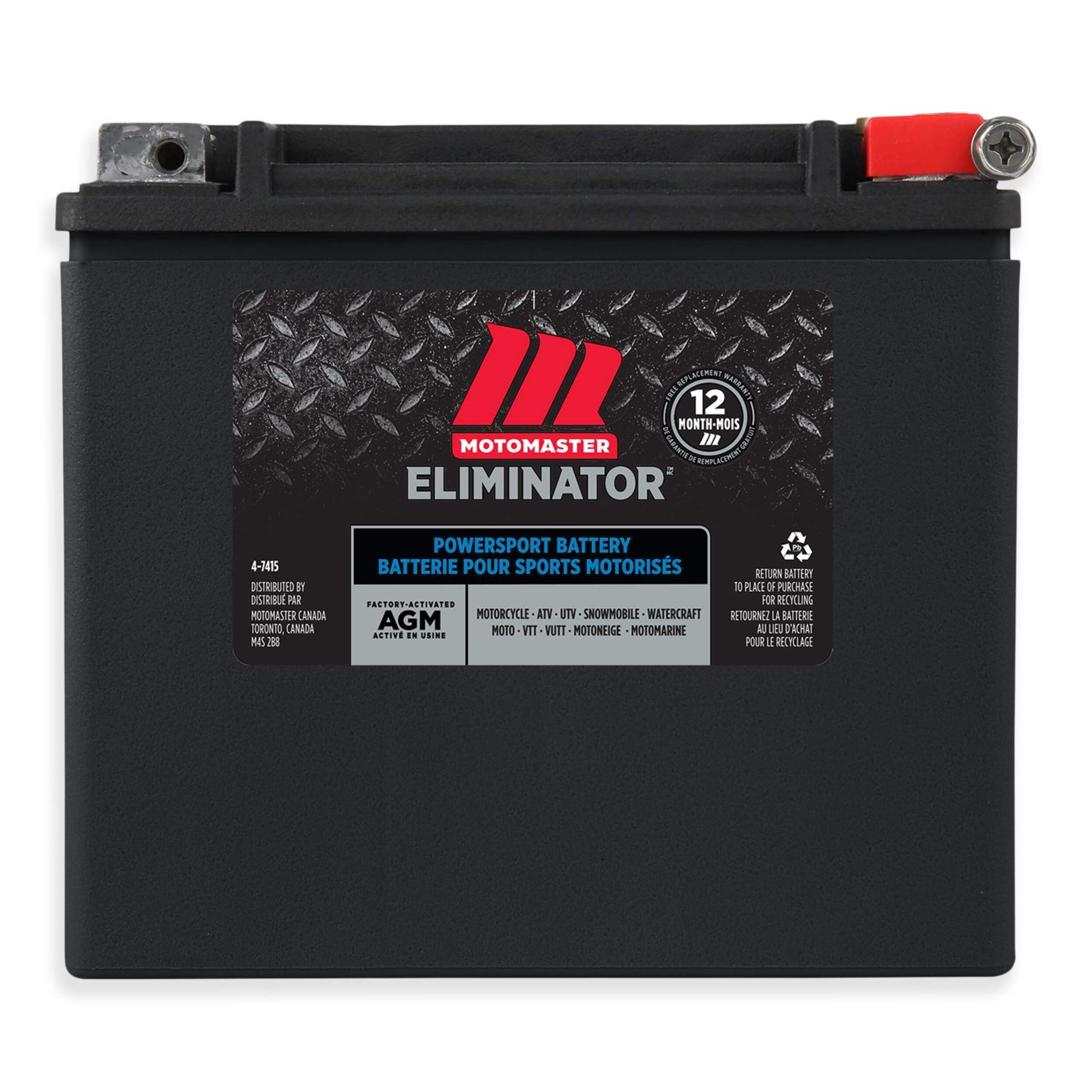 MOTOMASTER ELIMINATOR AGM Factory-Activated Powersports Battery, ETX20L Front_Flat