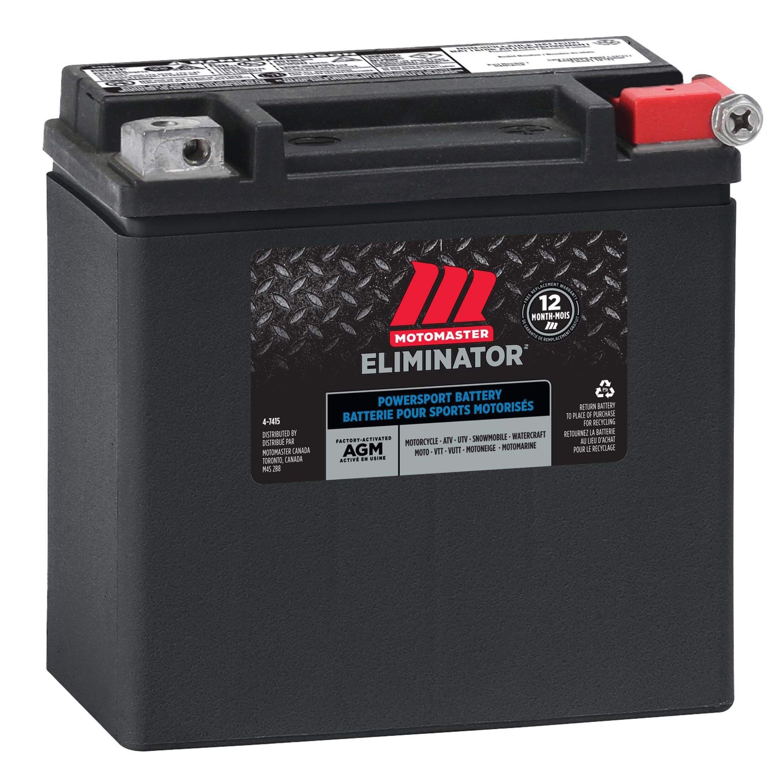 MOTOMASTER ELIMINATOR AGM Factory-Activated Powersports Battery, ETX14L Front_Angled_Right