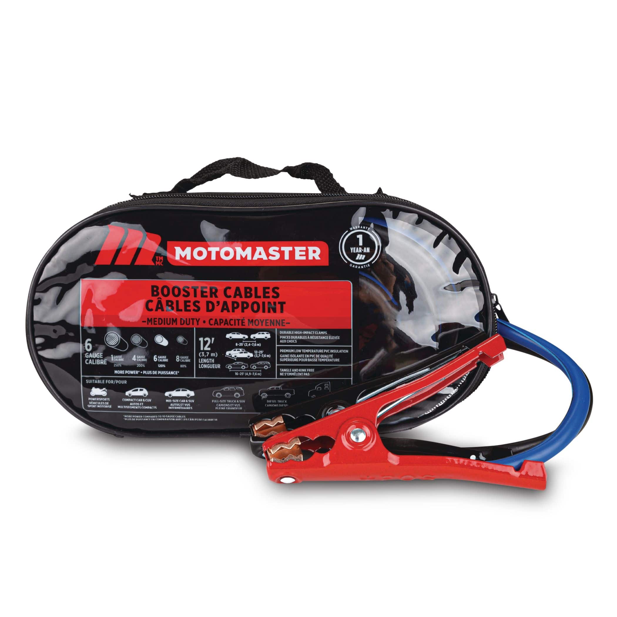 MotoMaster Medium-Duty Booster/Jumper Cables, 6-Gauge, 12-ft