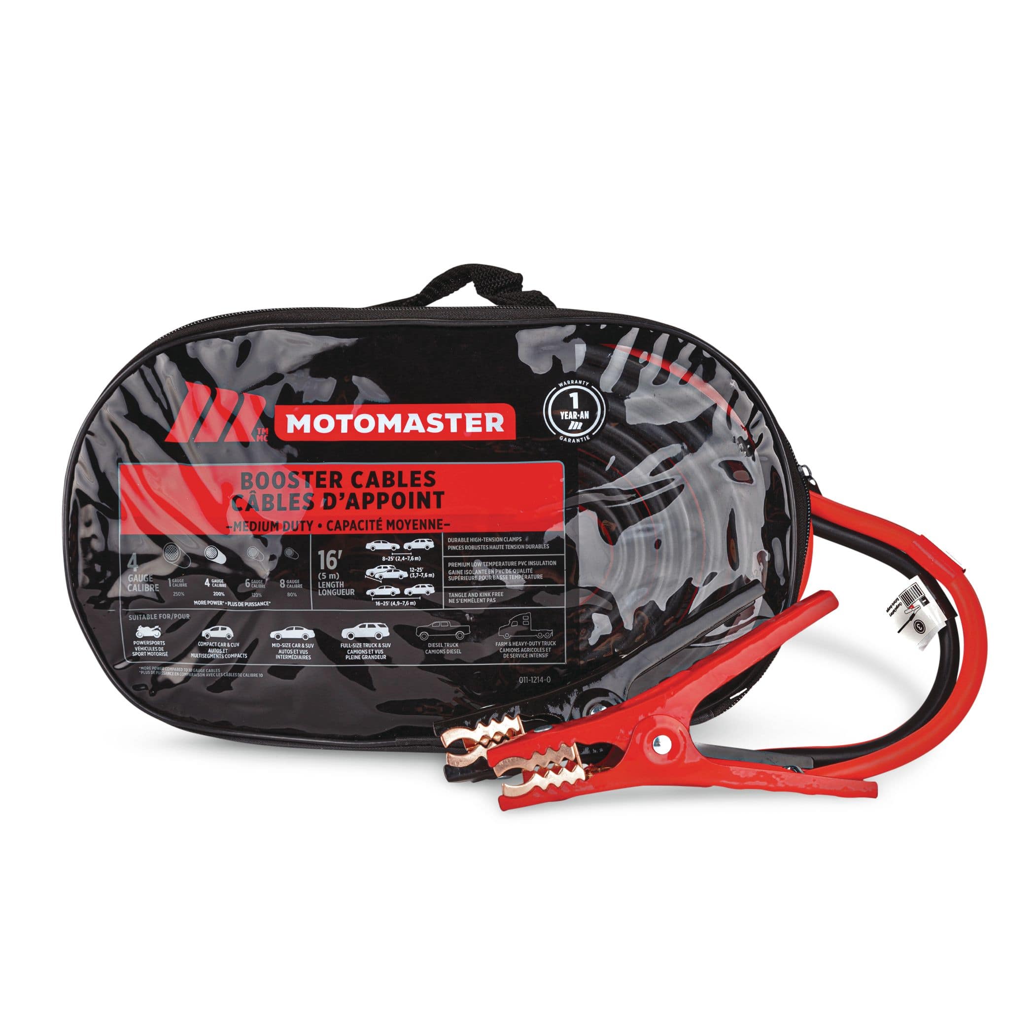 MotoMaster Medium-Duty Booster/Jumper Cables, 4-Gauge, 16-ft