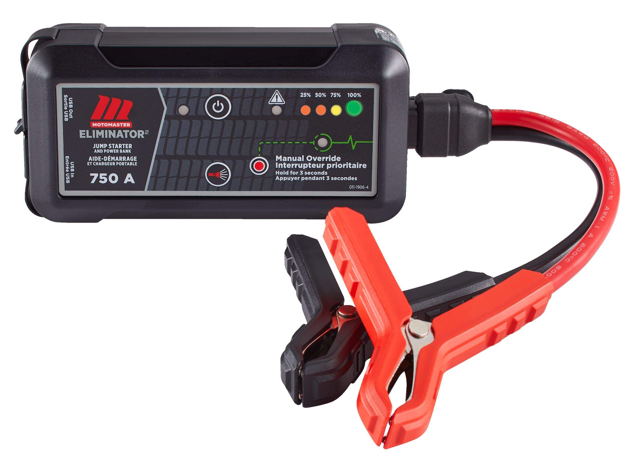 MotoMaster Eliminator Booster Pack/Jump Starter & USB Power Bank, Lithium-ion, 750-Amp, 12V Front_Flat
