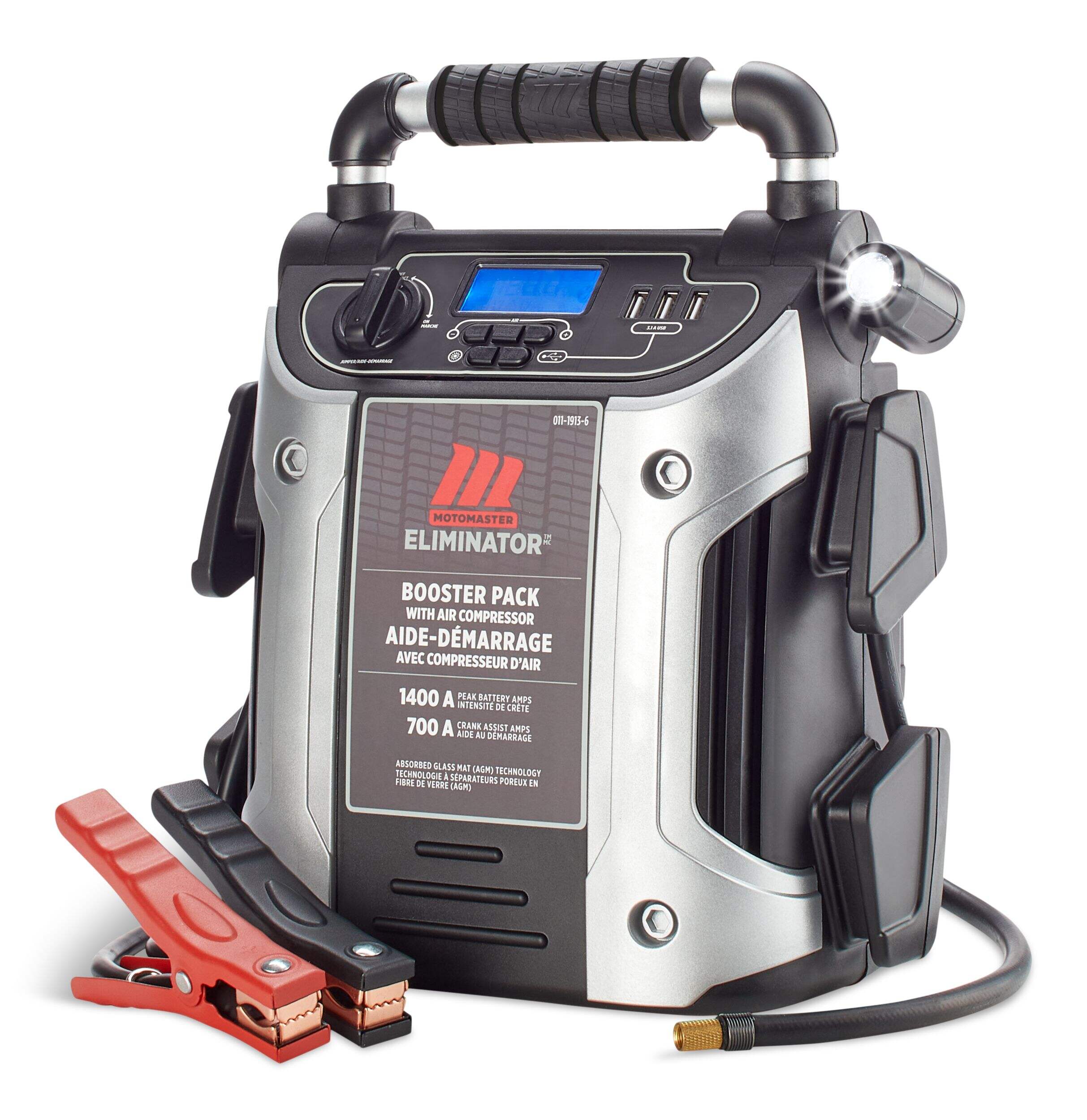 MotoMaster Eliminator Booster Pack/Jump Starter, With Auto-Stop Digital Air Compressor, 1400 Peak Amp, 12V Front_Three_Fourths_Angled_Left