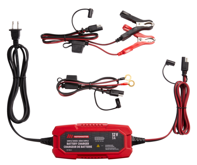 MotoMaster Simple Series Smart Battery Charger/Maintainer, Fully Automatic, 3Amp, 12V