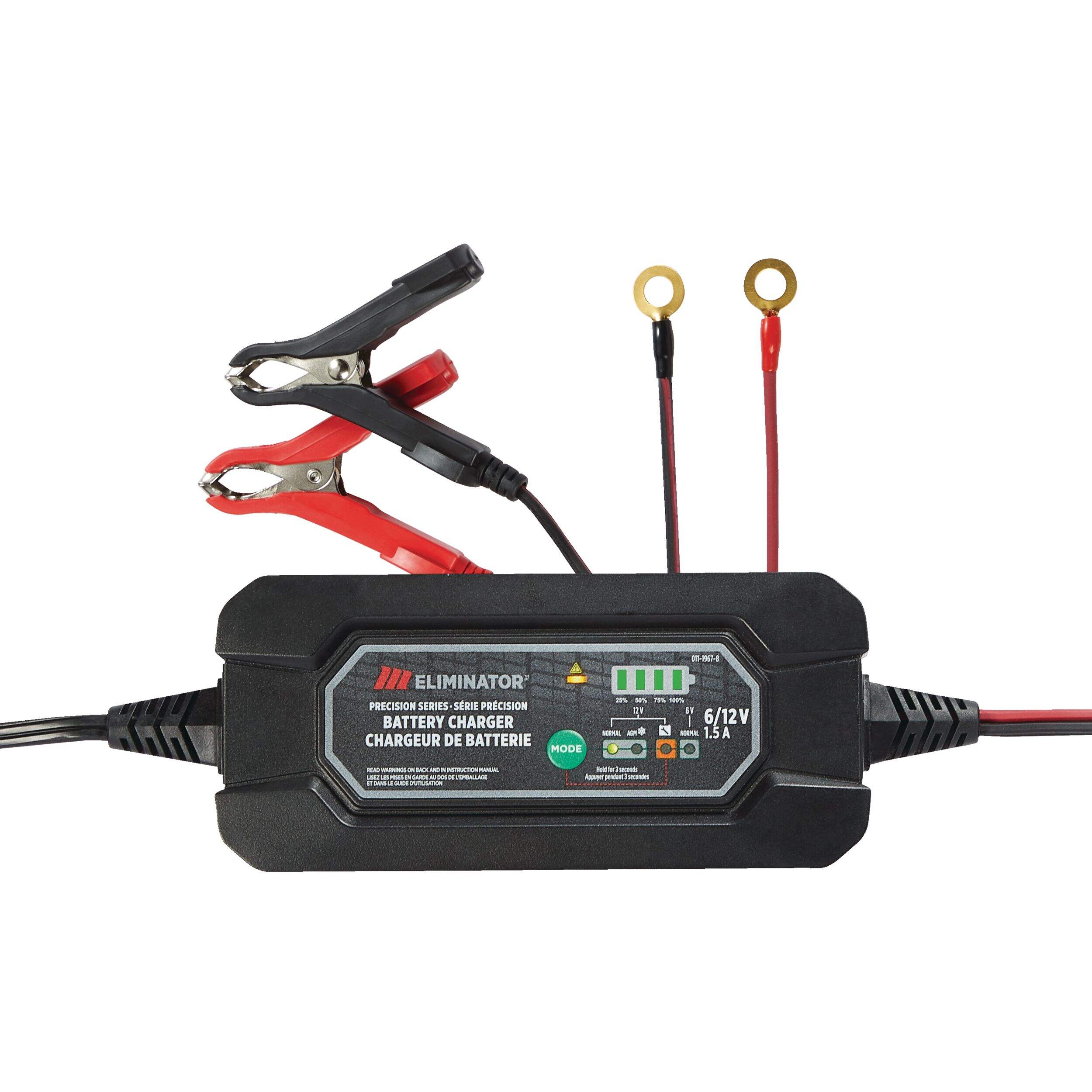 MotoMaster Eliminator Precision Series Smart Battery Charger/Maintainer, Fully Automatic, 1.5-Amp, 6V/12V Front_Flat
