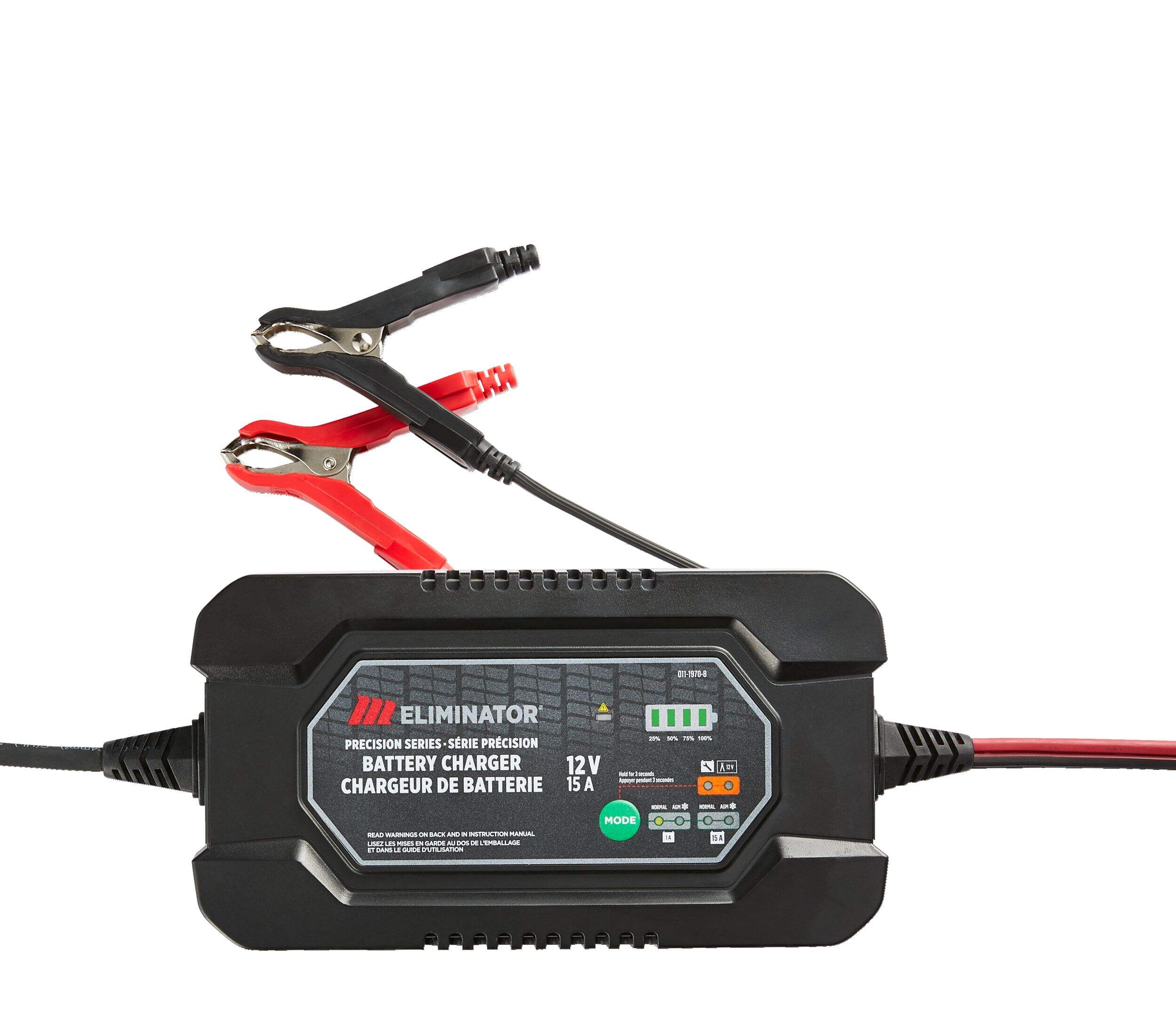 MotoMaster Eliminator Precision Series Smart Battery Charger/Maintainer, Fully Automatic, 15/1-Amp, 12V Front_Flat