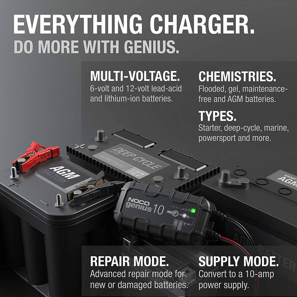 NOCO GENIUS10 Smart Battery Charger/Maintainer/Desulfator, 10-Amp, 6V ...