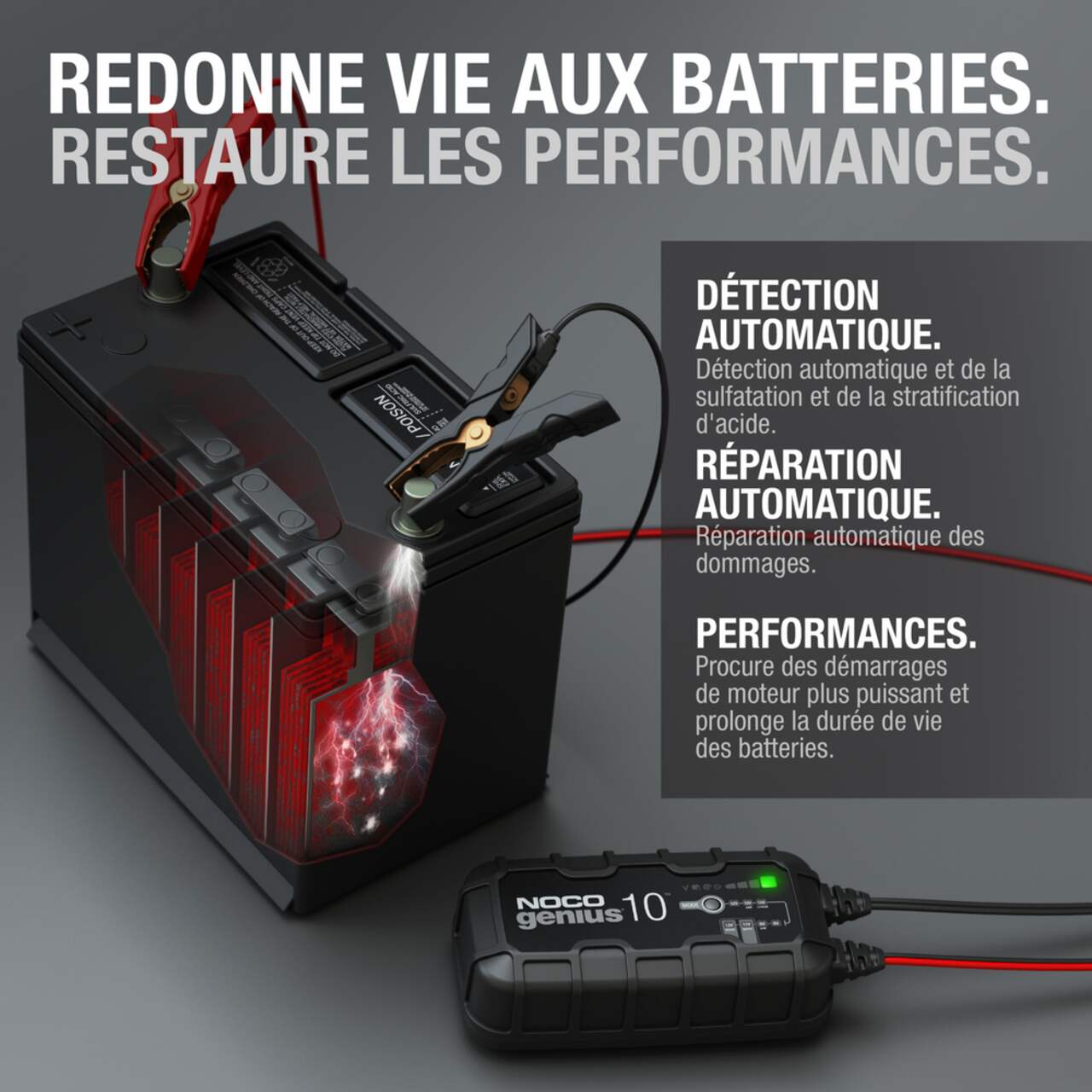 Chargeur de batterie intelligent NOCO GENIUS10, chargeur/mainteneur/Dénulfator,  10 a, 6 V/12 V.