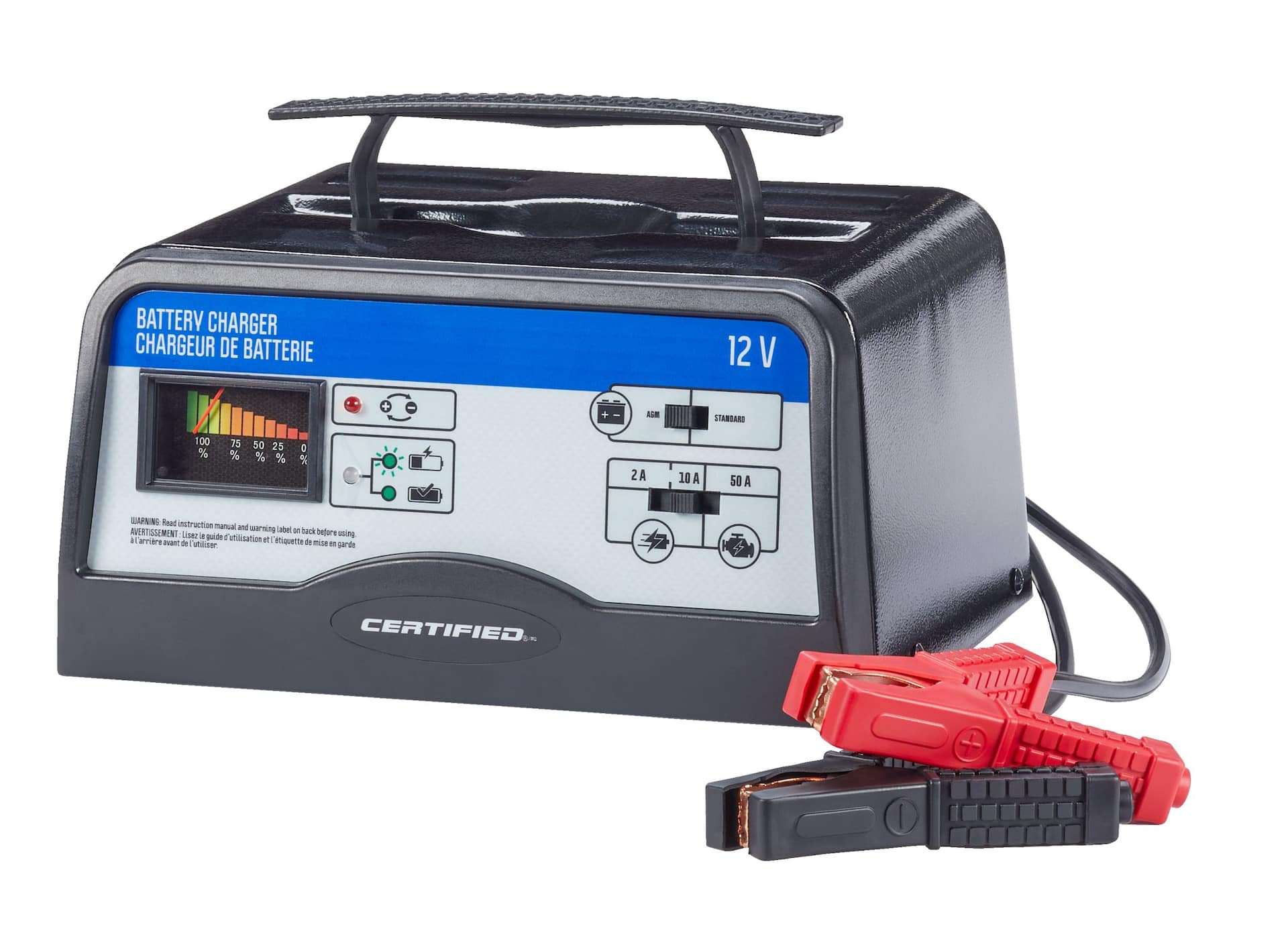 Certified Battery Charger, Fully Automatic, 10/2-Amp, 12V, with 50